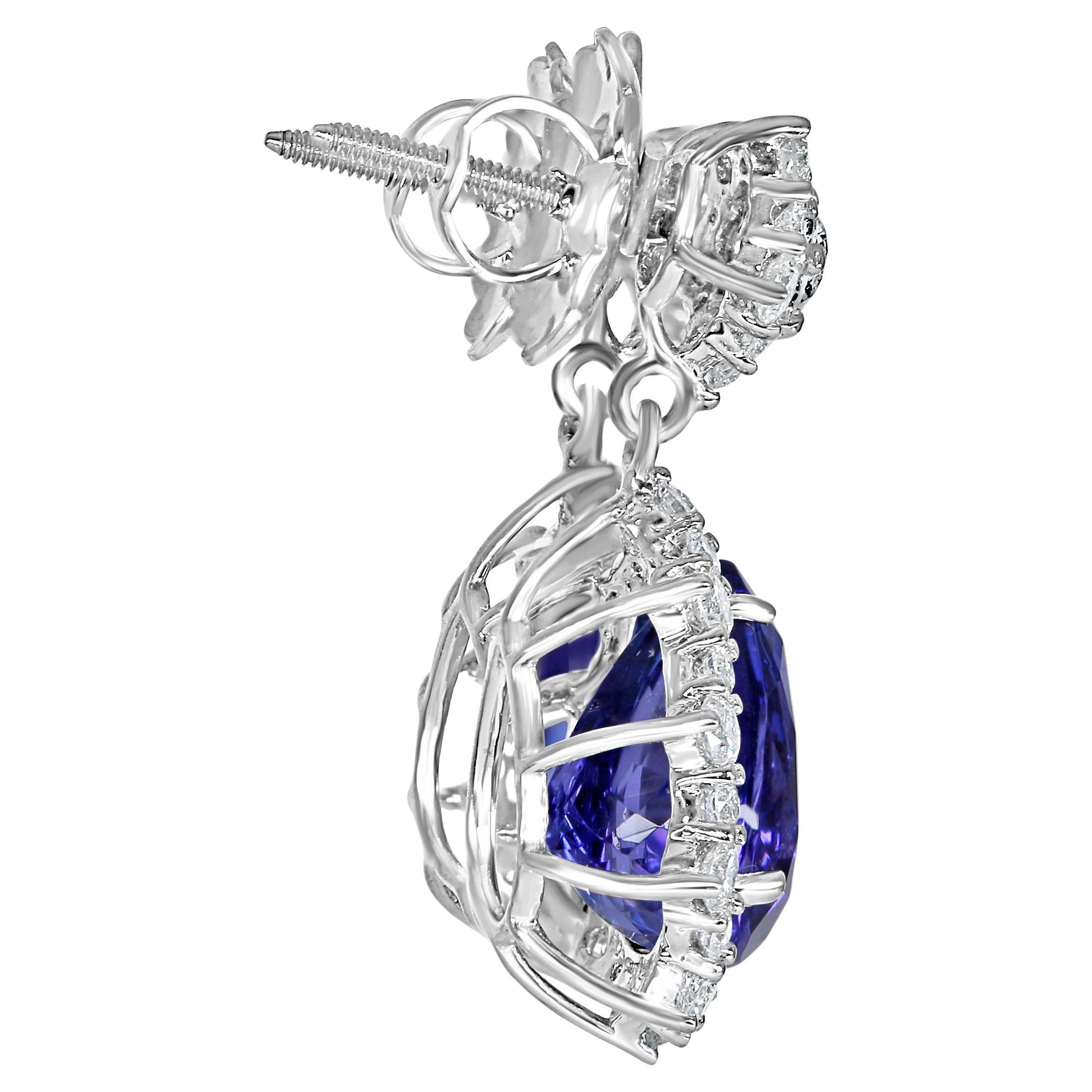 GIA Certified Tanzanite Diamond Drop Earrings 14k White Gold 11.49 Ctw For Sale 2