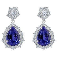 GIA Certified Tanzanite Diamond Drop Earrings 14k White Gold 11.49 Ctw