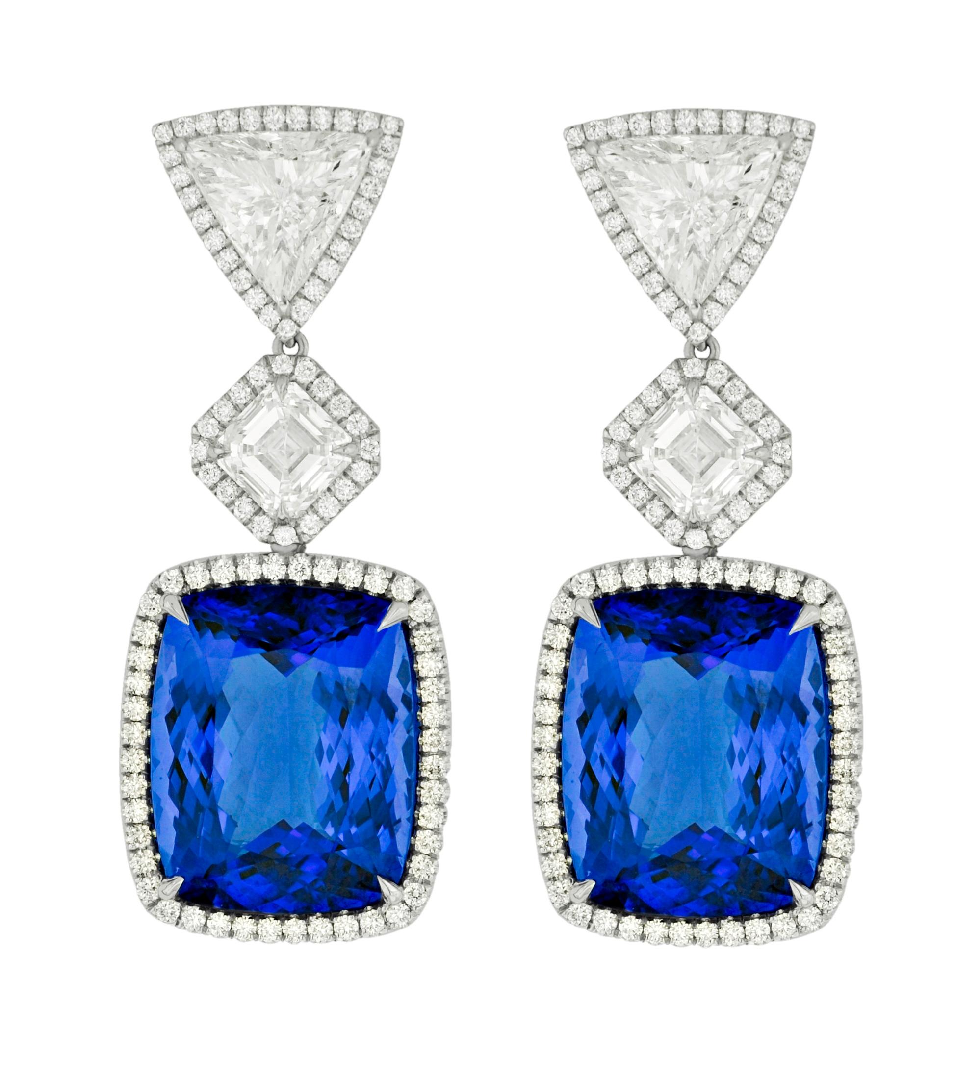 GIA Certified Tanzanite Diamond Gold Platinum Earrings In New Condition For Sale In New York, NY