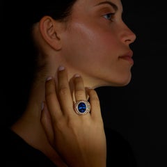 Anello cocktail con tanzanite, diamante, zaffiro e smeraldo certificato GIA