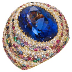 GIA certified Tanzanite, Diamond, Sapphire and Emerald Cocktail Ring