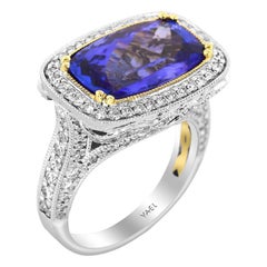 GIA Certified Tanzanite Diamond White and Yellow Gold Ring