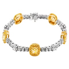 GIA Certified Tennis Bracelet with Fancy Yellow Cushions and Round Diamonds