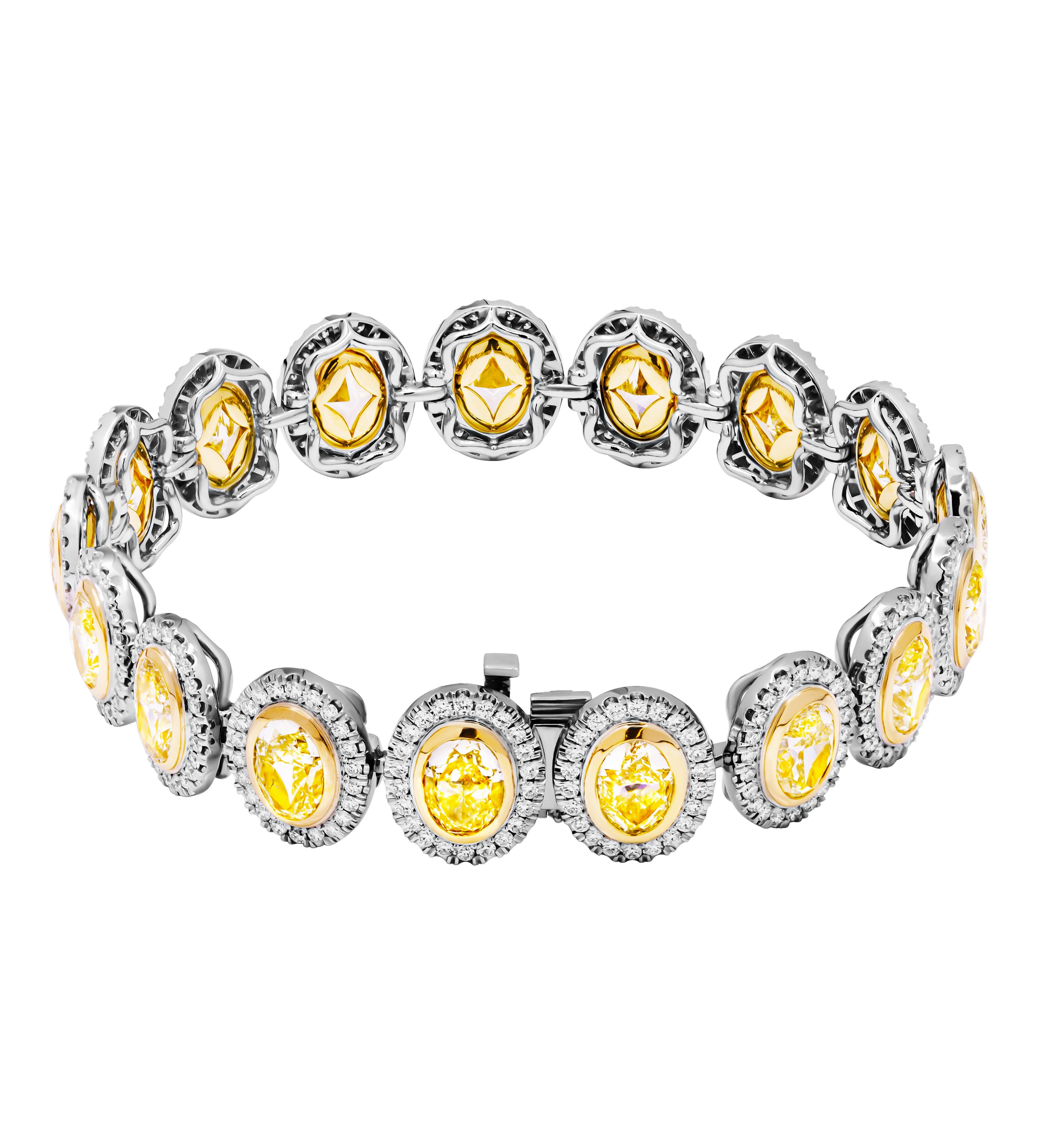 Modern GIA Certified Tennis Bracelet with Oval Yellow Diamonds For Sale