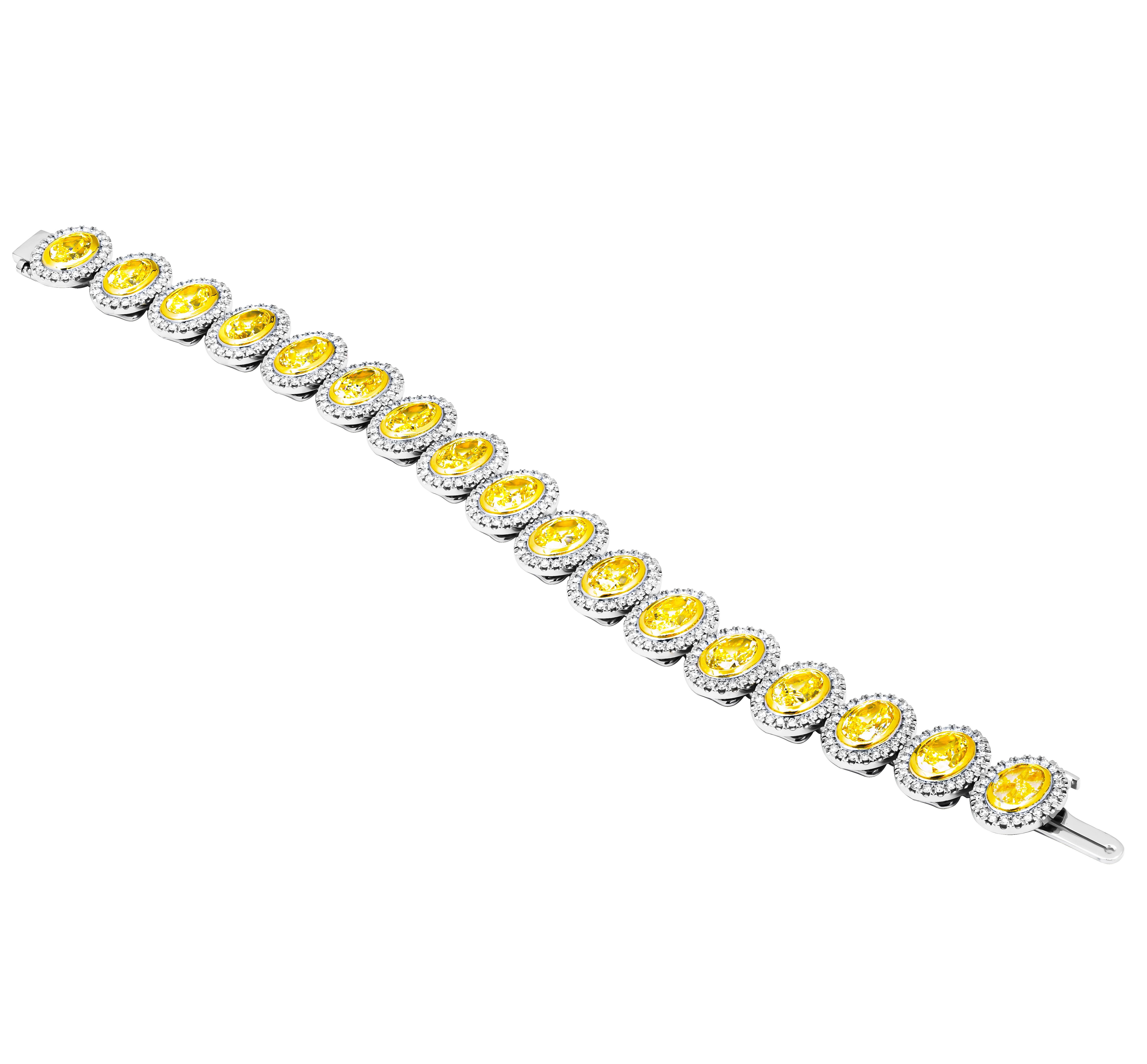 Oval Cut GIA Certified Tennis Bracelet with Oval Yellow Diamonds For Sale