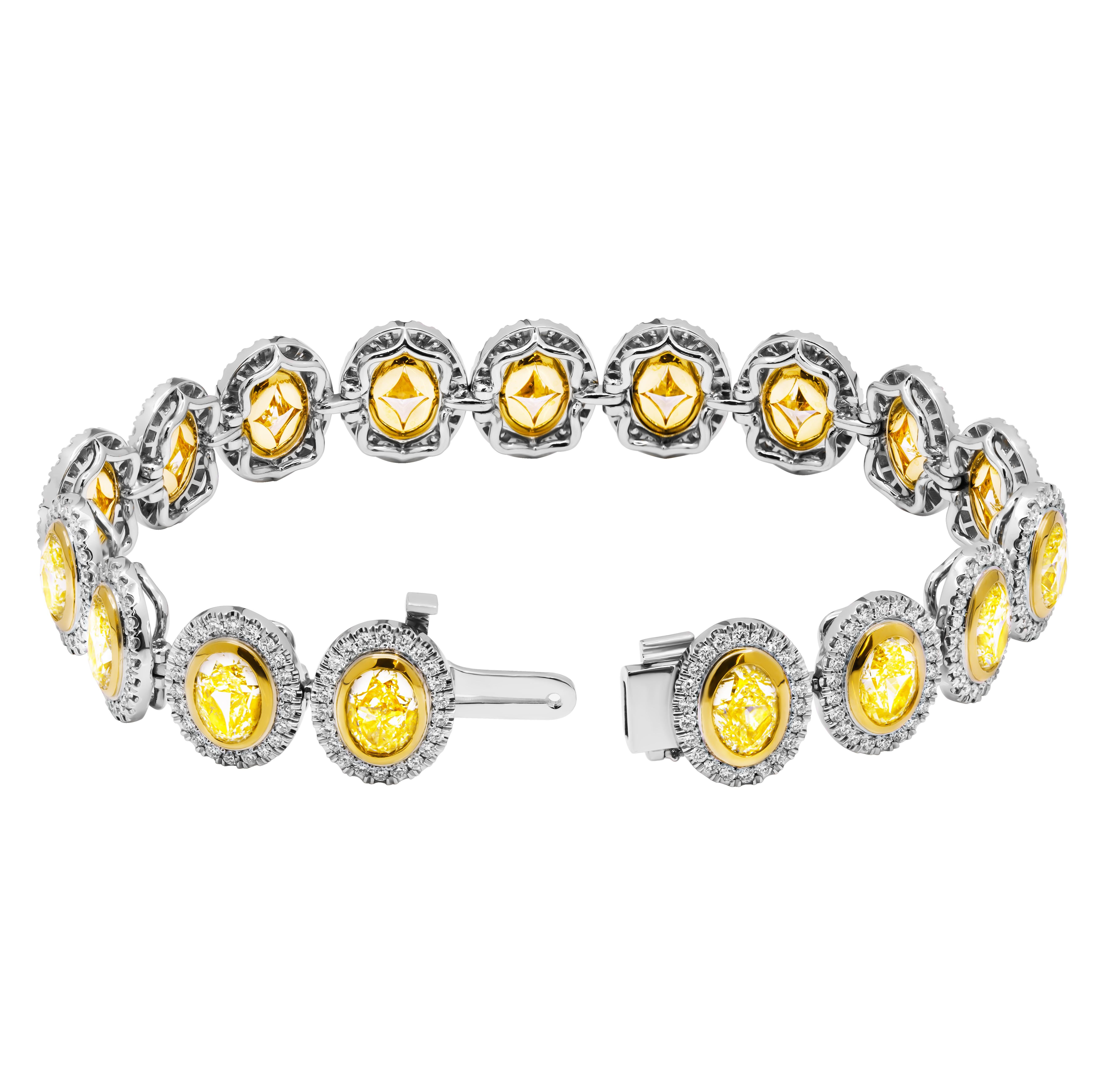 GIA Certified Tennis Bracelet with Oval Yellow Diamonds In New Condition For Sale In New York, NY