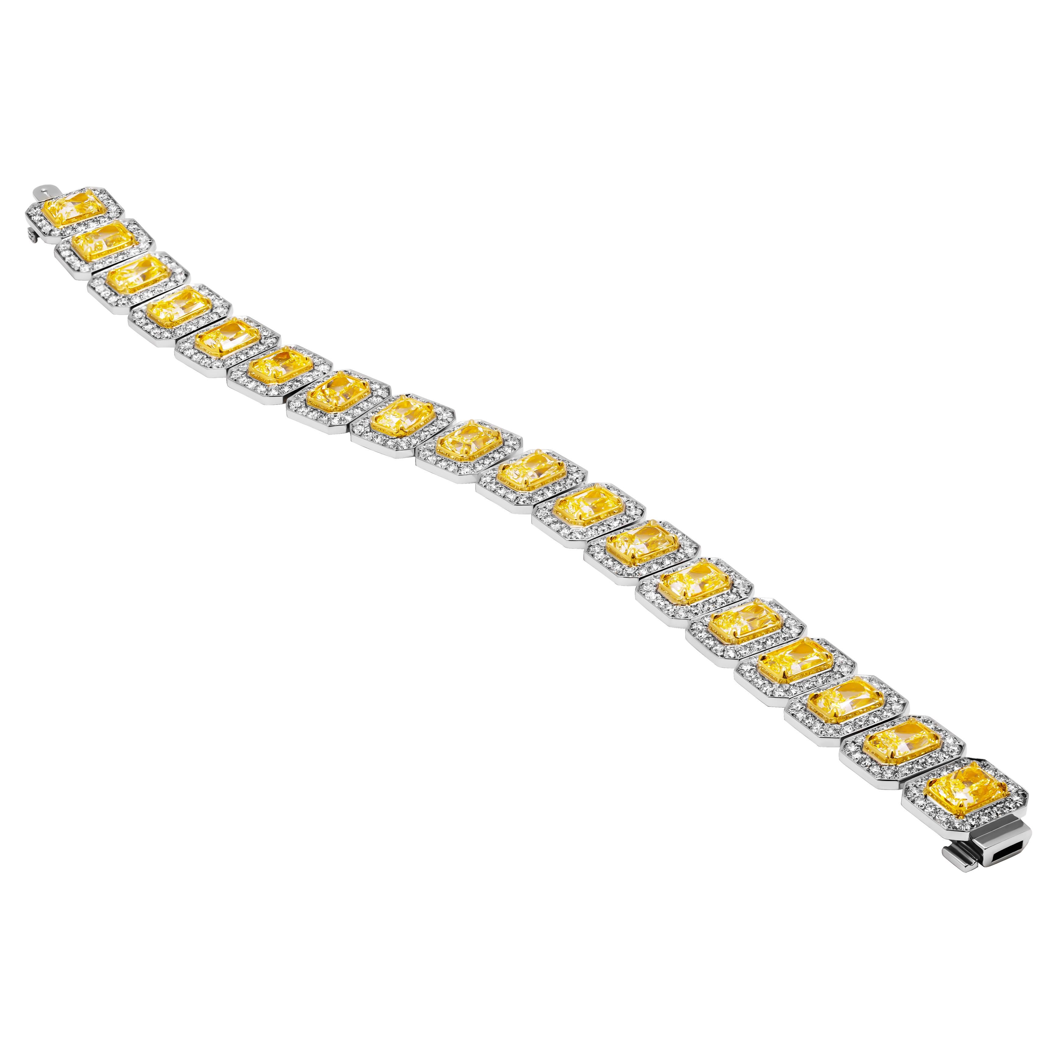 Moderne Bracelet tennis certifié GIA avec diamants jaunes taille radiant en vente