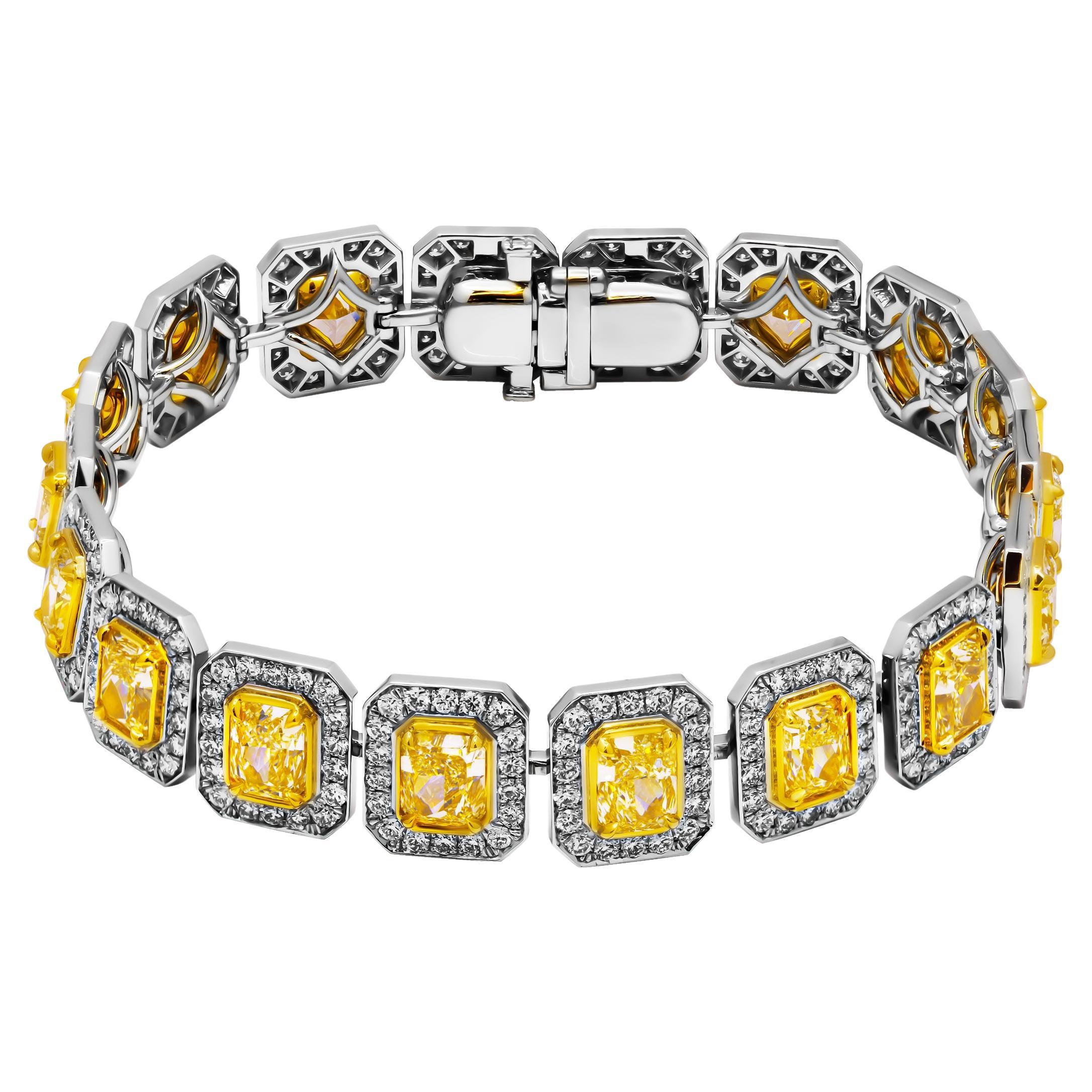Bracelet tennis certifié GIA avec diamants jaunes taille radiant