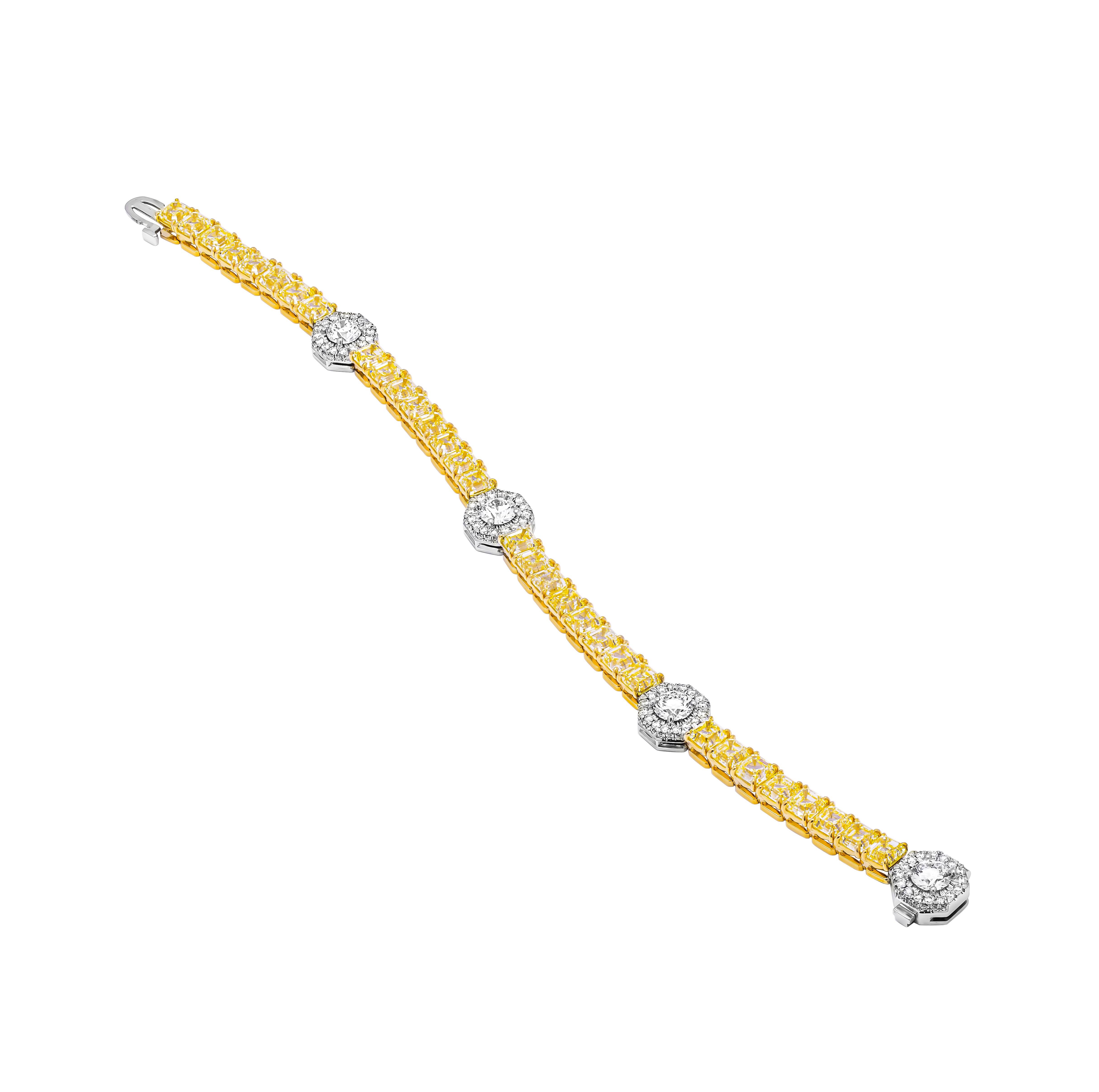 Asscher Cut GIA Certified Tennis Bracelet with Yellow Asscher cut diamonds & Round diamonds For Sale