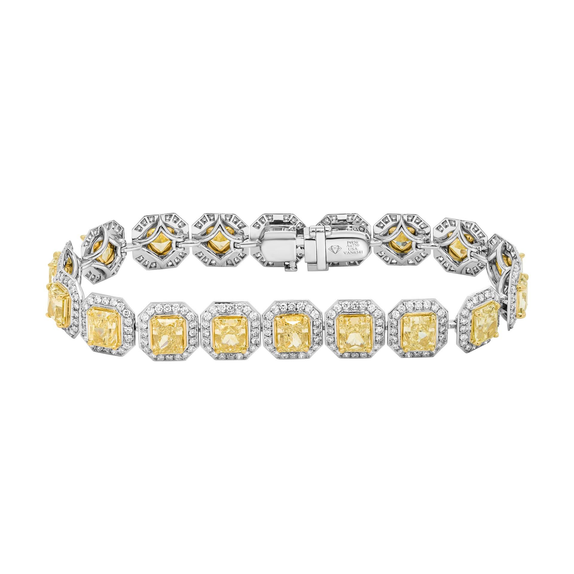 Modern GIA Certified Tennis bracelet with Yellow Radiant Cut Diamonds For Sale