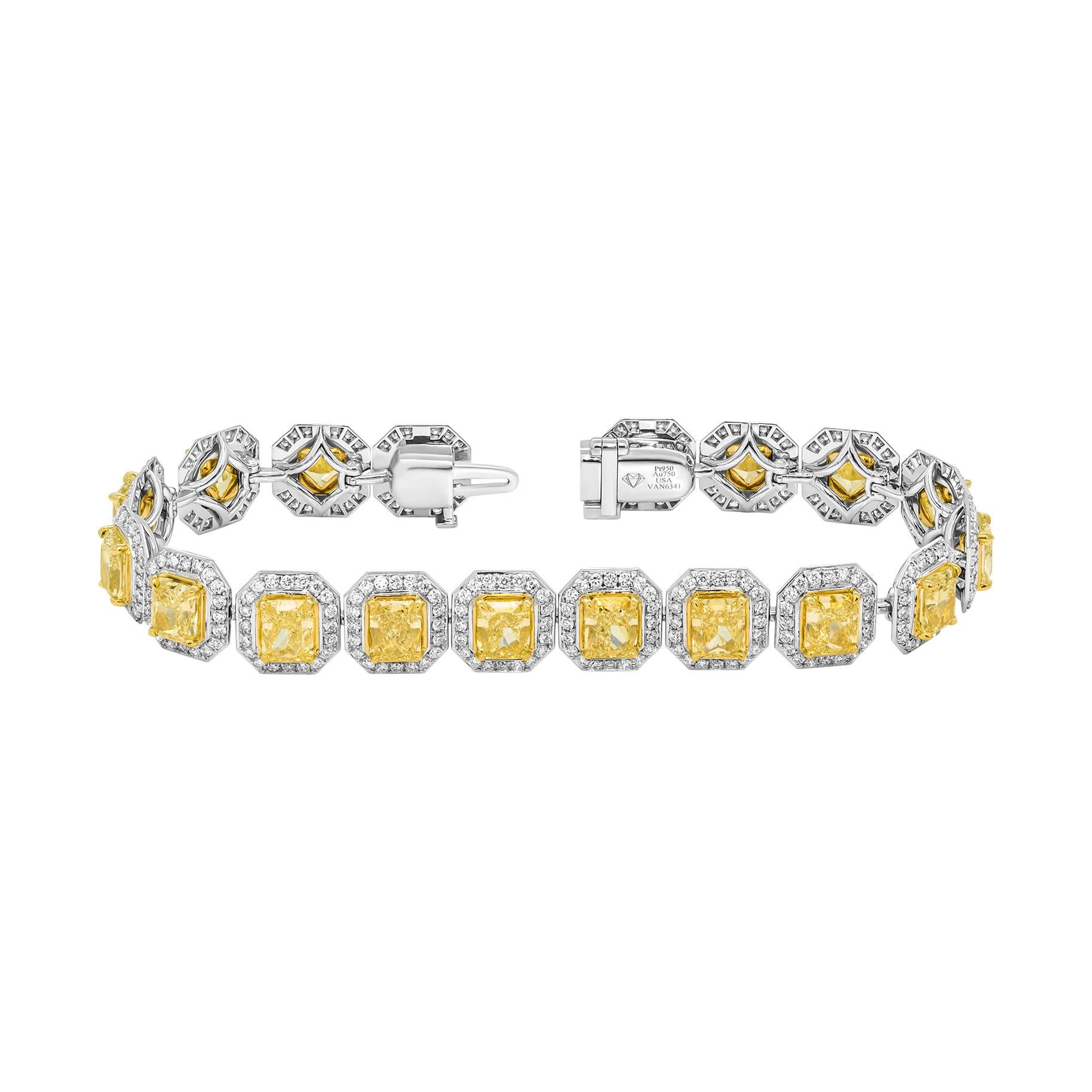 GIA Certified Tennis bracelet with Yellow Radiant Cut Diamonds In New Condition For Sale In New York, NY