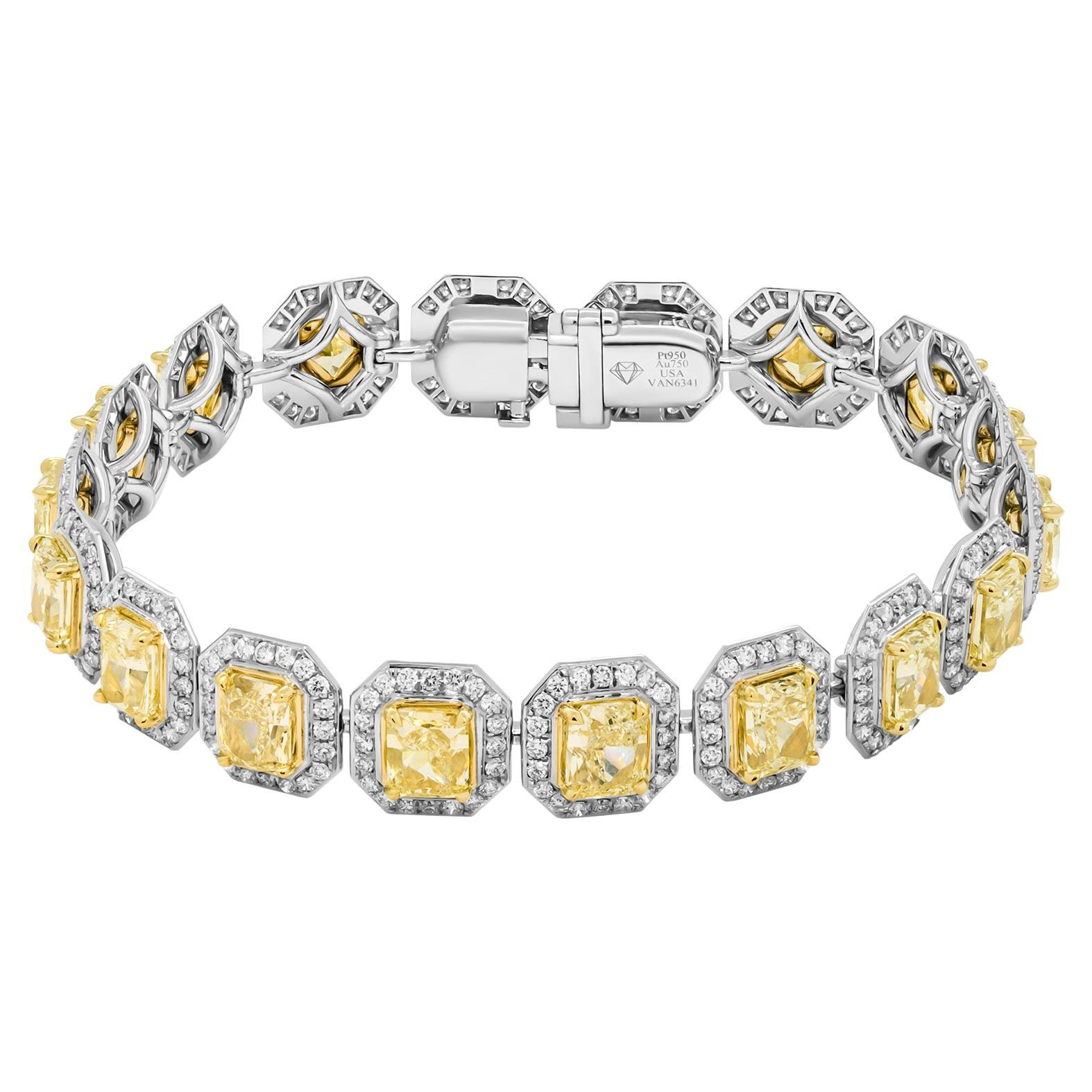 GIA Certified Tennis bracelet with Yellow Radiant Cut Diamonds For Sale