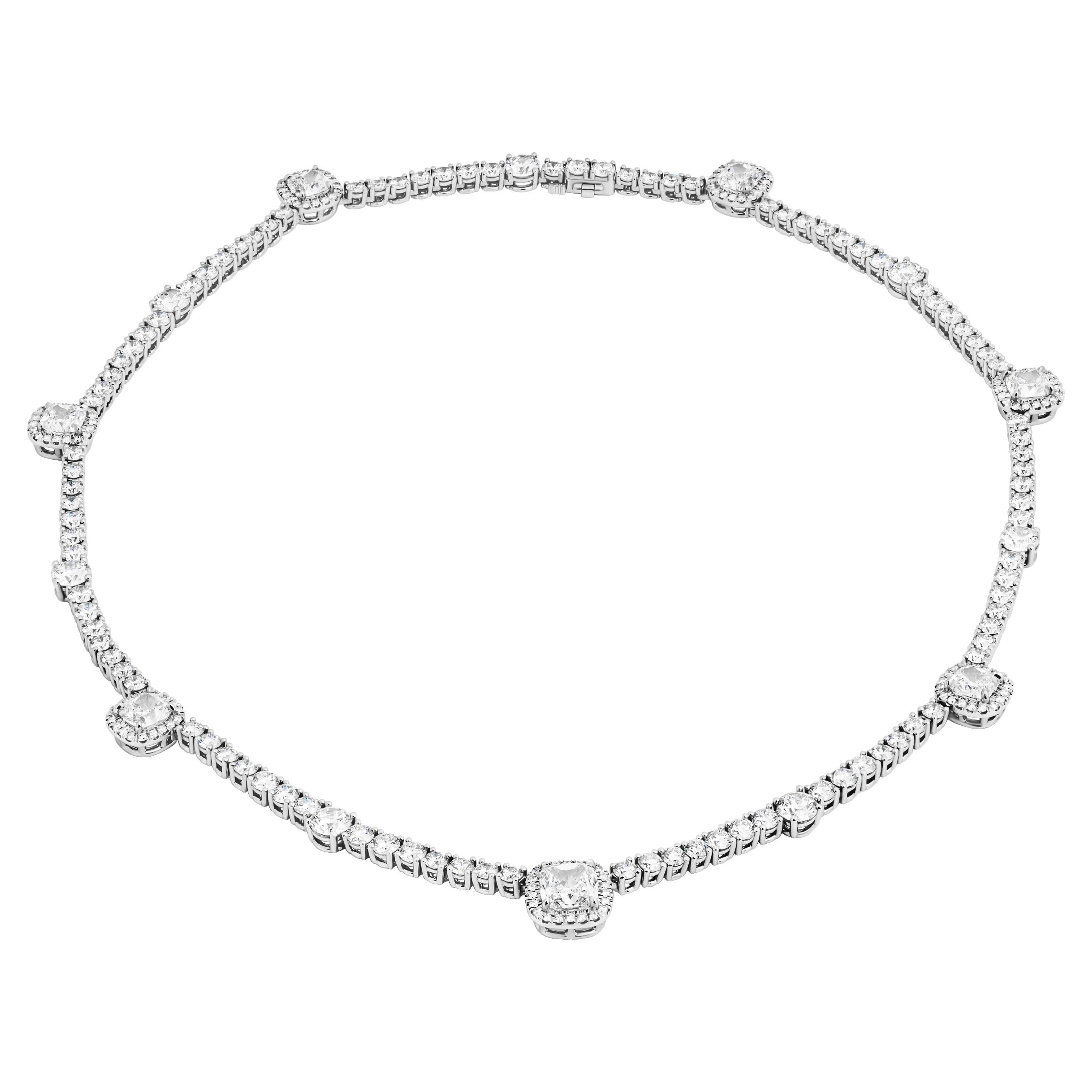 GIA Certified Tennis Necklace with Cushion cut and Round diamonds
