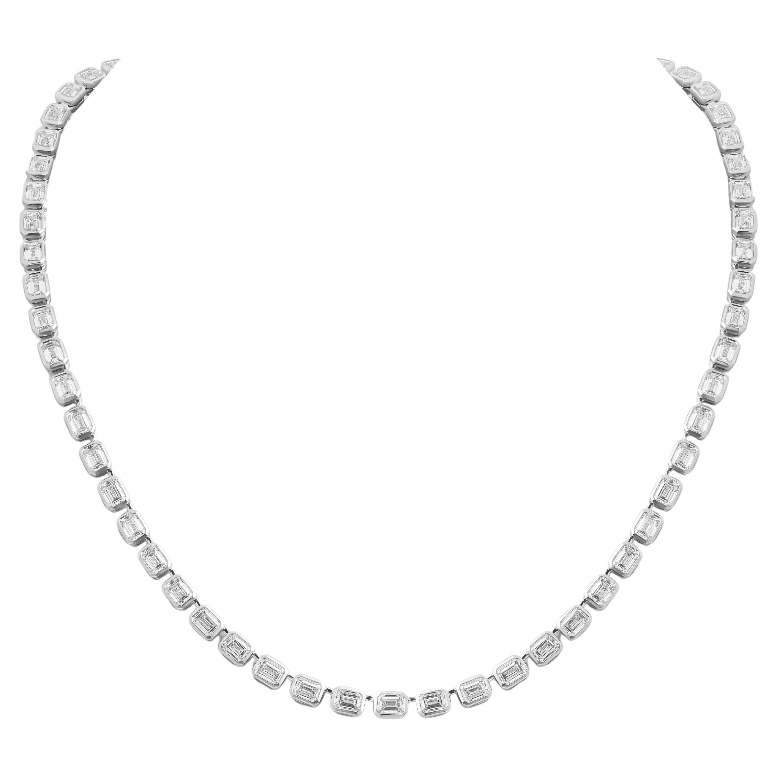 GIA Certified Tennis Necklace with East West set Emerald cut Diamonds For Sale