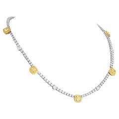 GIA Certified Tennis necklace with Yellow Cushion Cut Diamonds