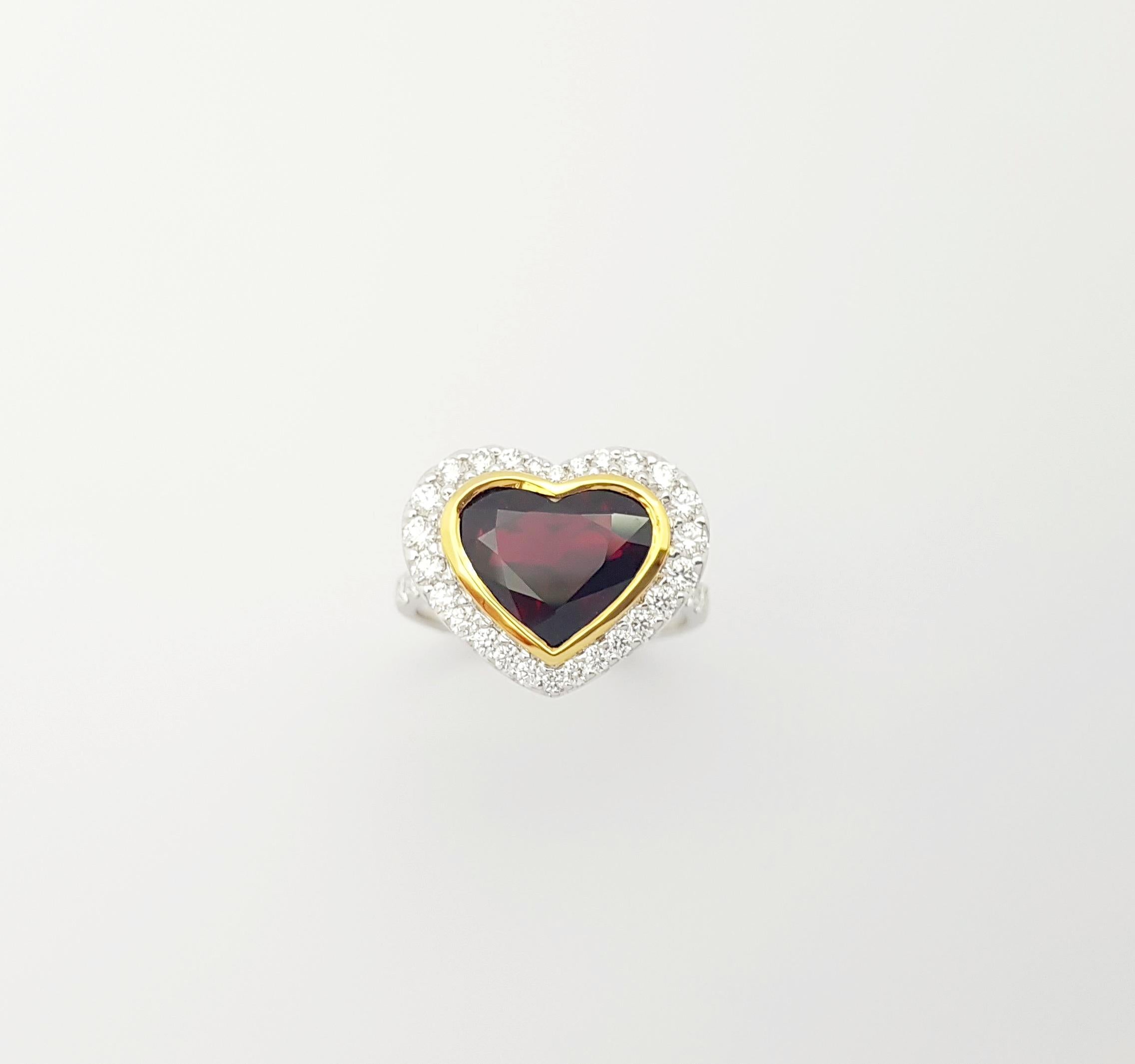 GIA Certified Thai Heart Shape Ruby with Diamond Ring set in 18K White Gold For Sale 4