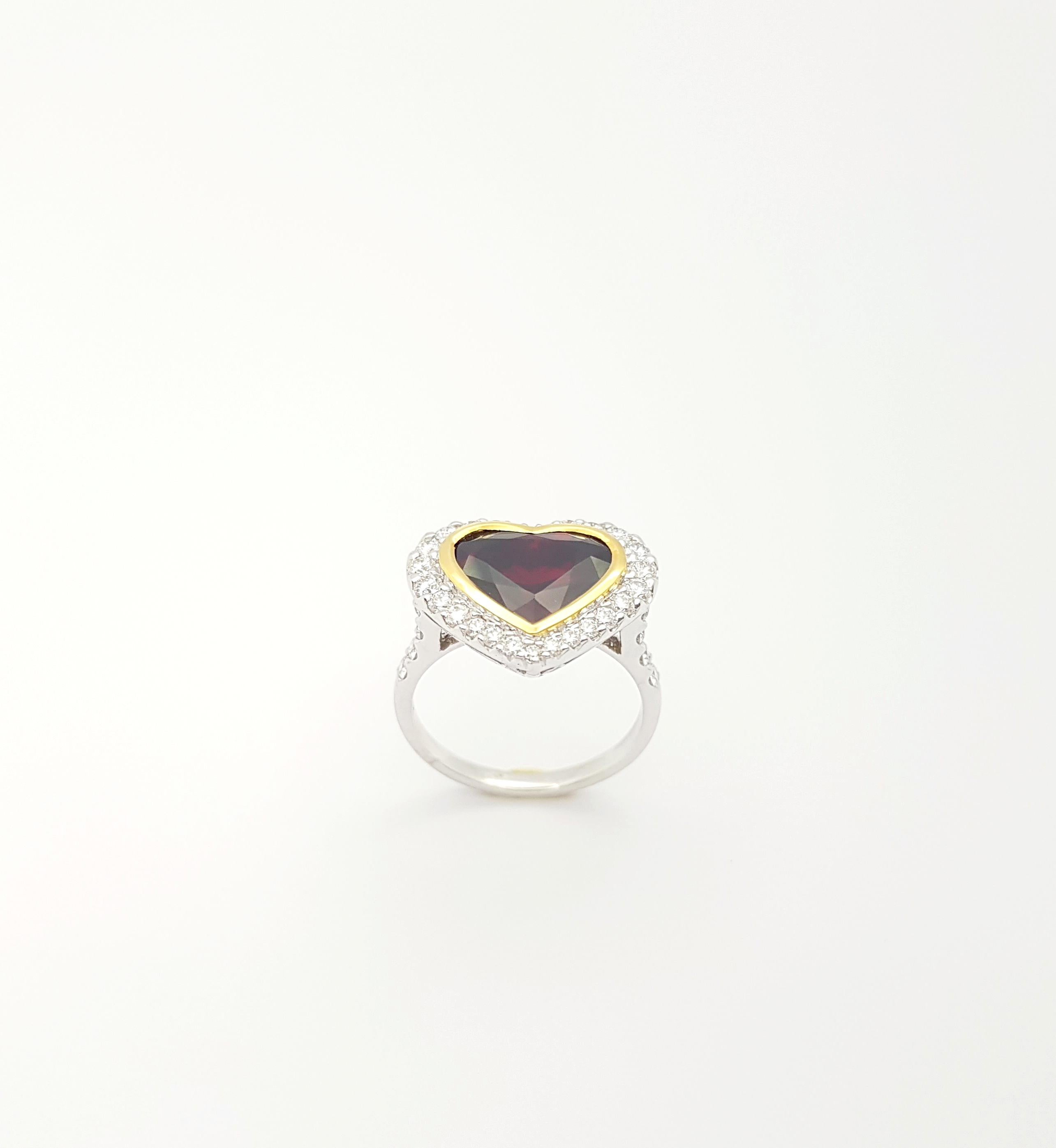GIA Certified Thai Heart Shape Ruby with Diamond Ring set in 18K White Gold For Sale 5