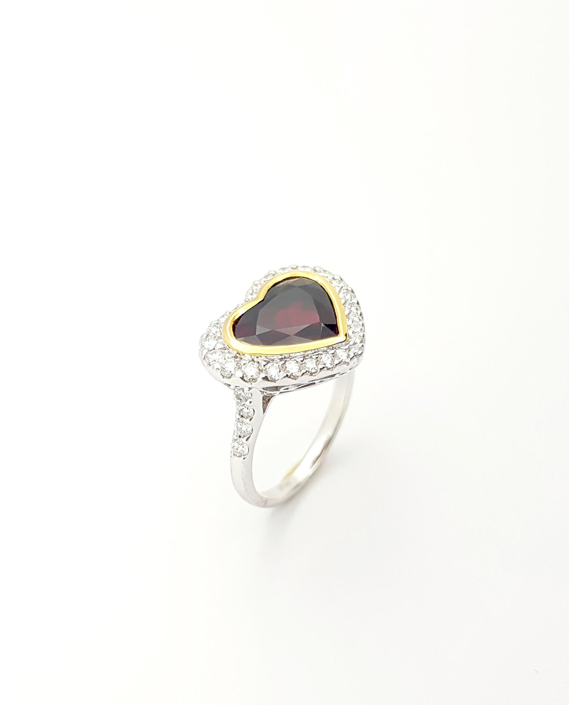 GIA Certified Thai Heart Shape Ruby with Diamond Ring set in 18K White Gold For Sale 6