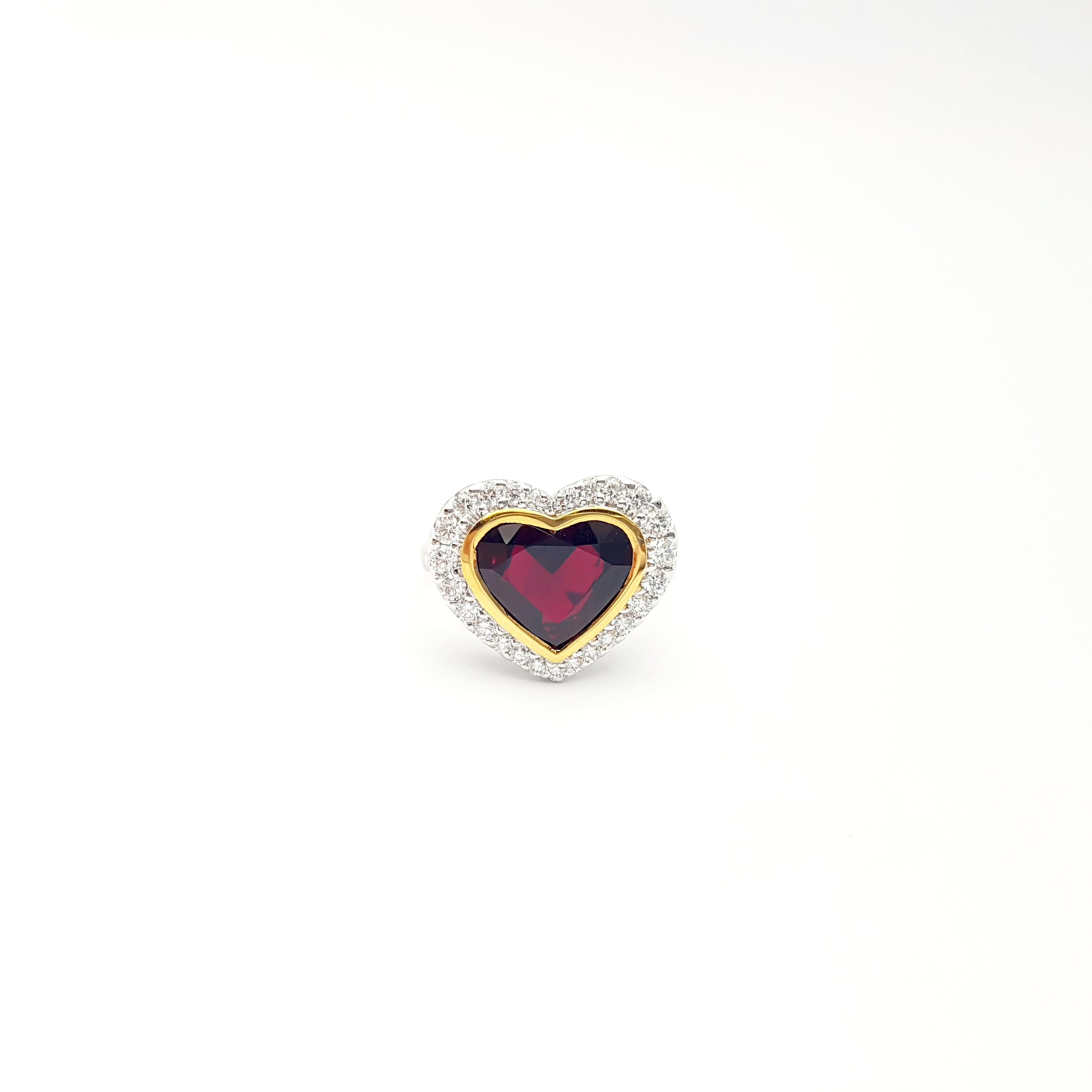 GIA Certified Thai Heart Shape Ruby with Diamond Ring set in 18K White Gold For Sale 7