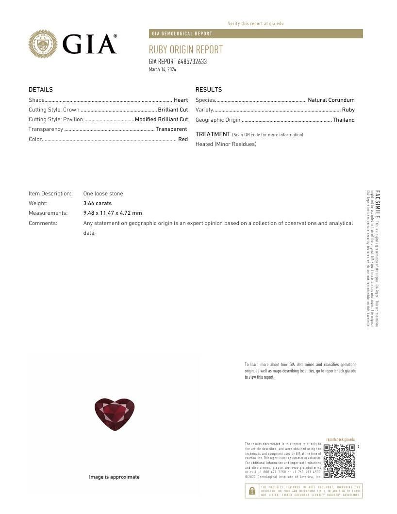 GIA Certified Thai Heart Shape Ruby with Diamond Ring set in 18K White Gold For Sale 11