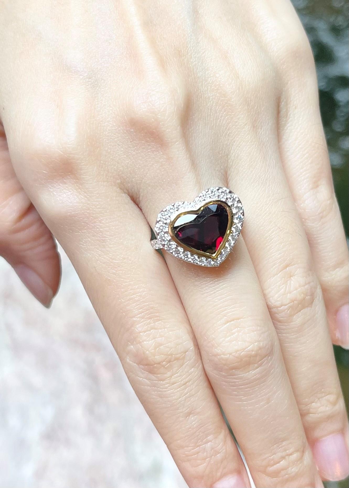 Contemporary GIA Certified Thai Heart Shape Ruby with Diamond Ring set in 18K White Gold For Sale
