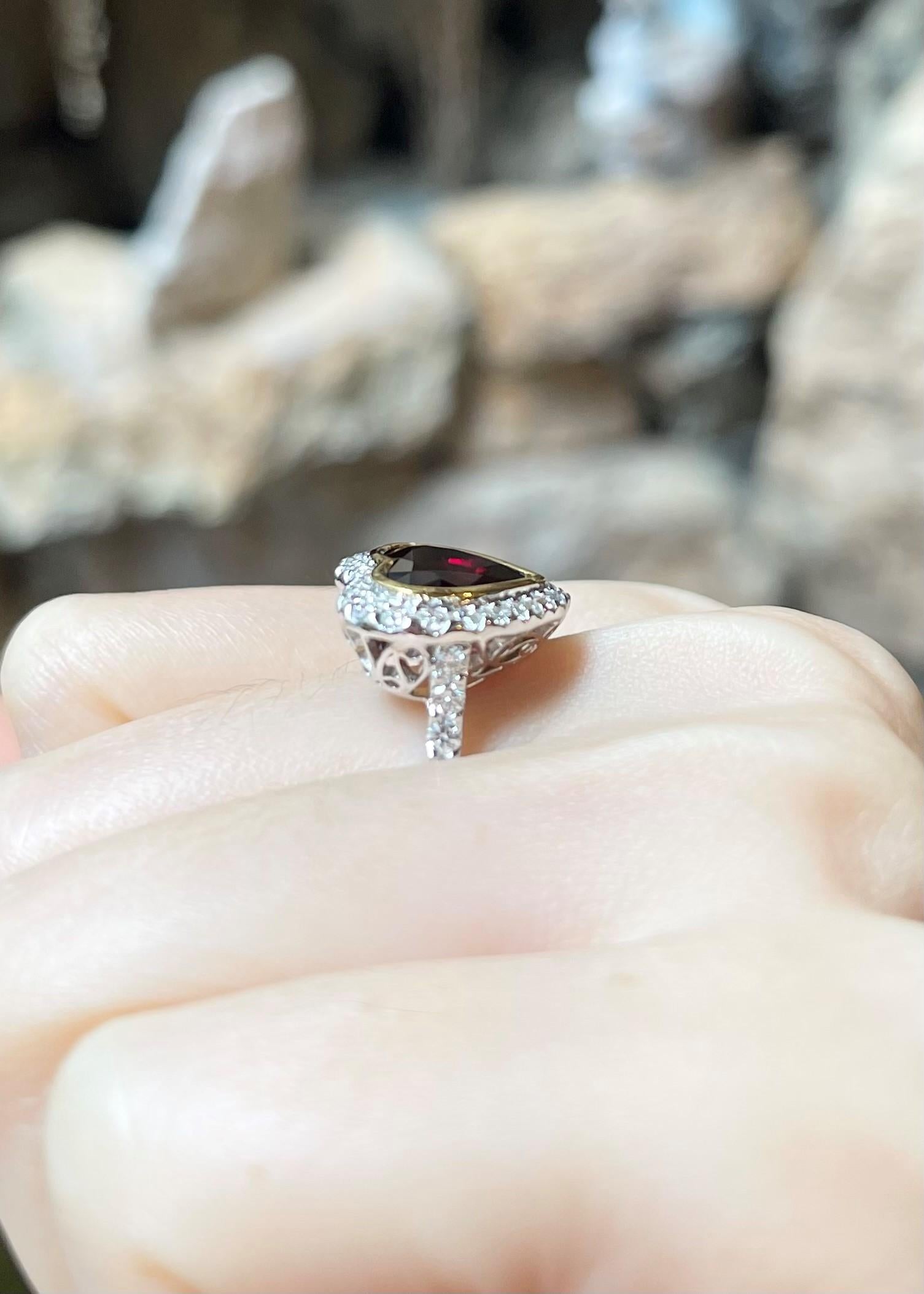 Heart Cut GIA Certified Thai Heart Shape Ruby with Diamond Ring set in 18K White Gold For Sale
