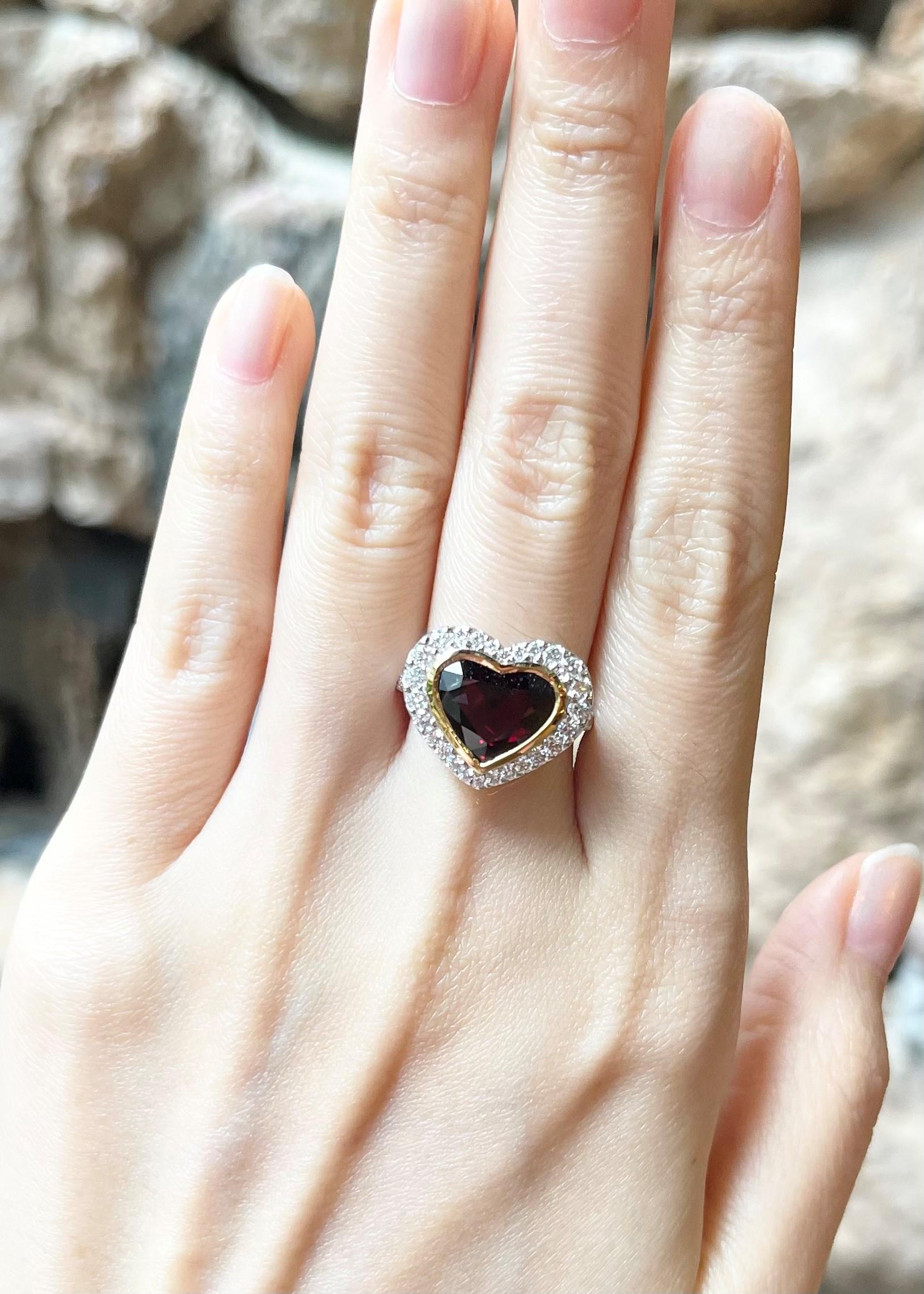 Women's GIA Certified Thai Heart Shape Ruby with Diamond Ring set in 18K White Gold For Sale