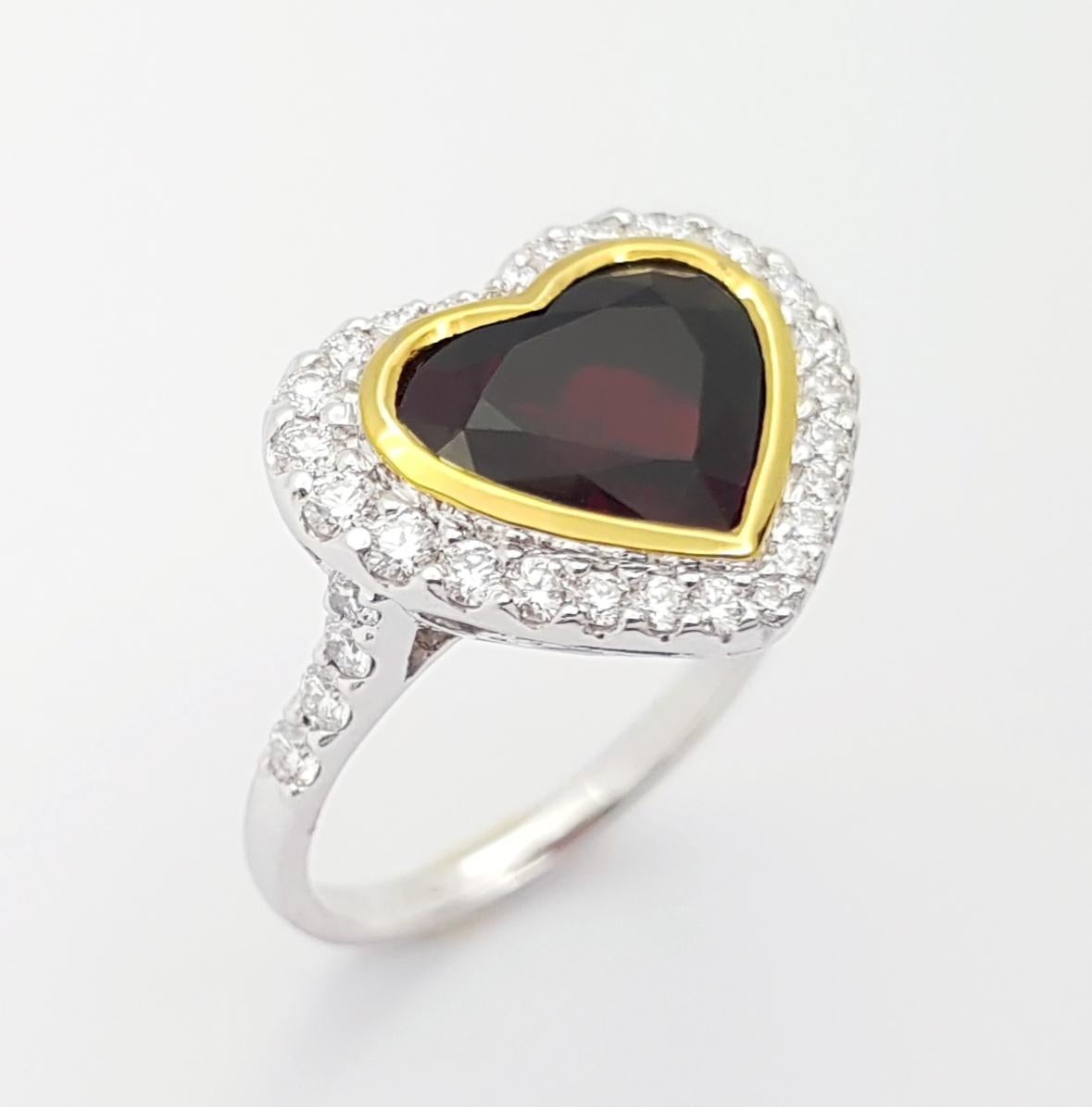 GIA Certified Thai Heart Shape Ruby with Diamond Ring set in 18K White Gold For Sale 3