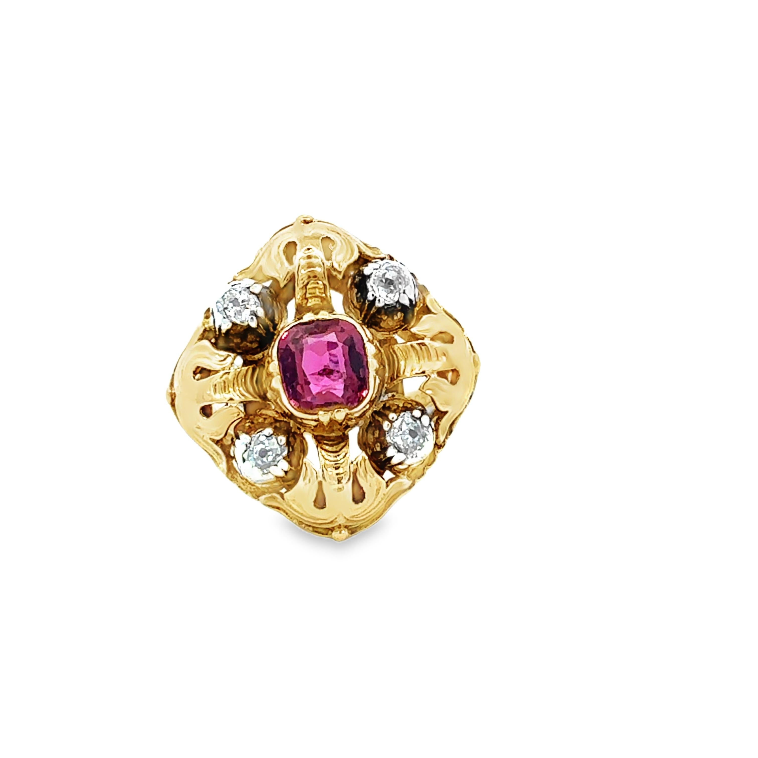Bague cocktail en rubis et diamants de taille coussin certifiée GIA par la Thaïlande sans chaleur Excellent état - En vente à Beverly Hills, CA