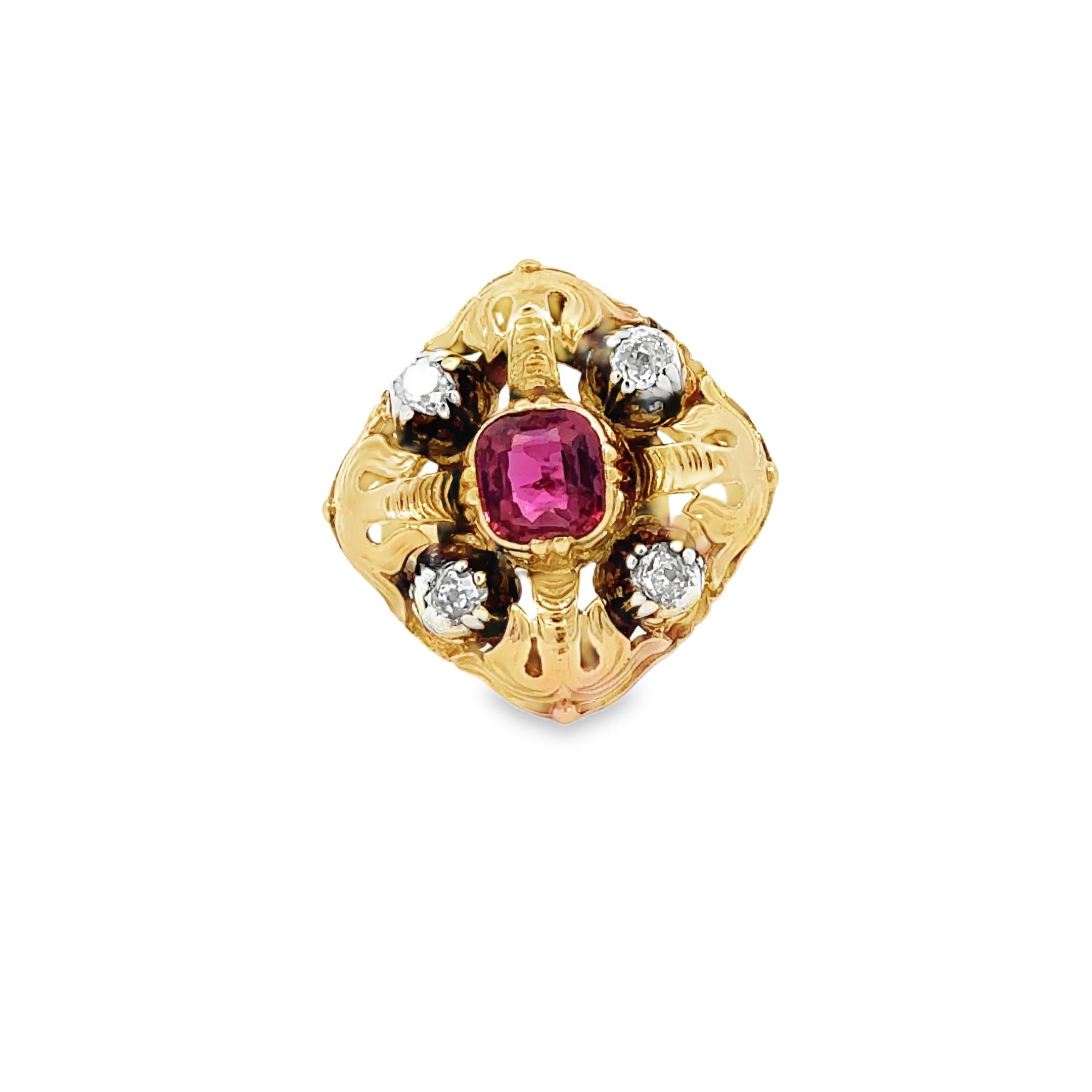 Bague cocktail en rubis et diamants de taille coussin certifiée GIA par la Thaïlande sans chaleur en vente 1