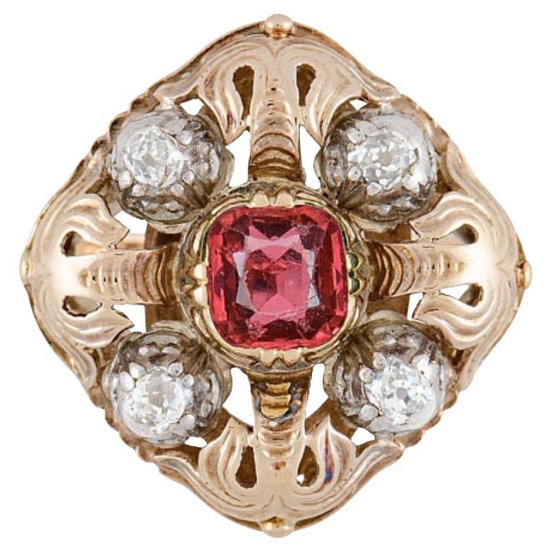 Bague cocktail en rubis et diamants de taille coussin certifiée GIA par la Thaïlande sans chaleur
