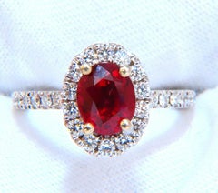 GIA Certified Thailand Ruby 1.71ct Halo Diamond Ring 18kt Vivid Red Prime