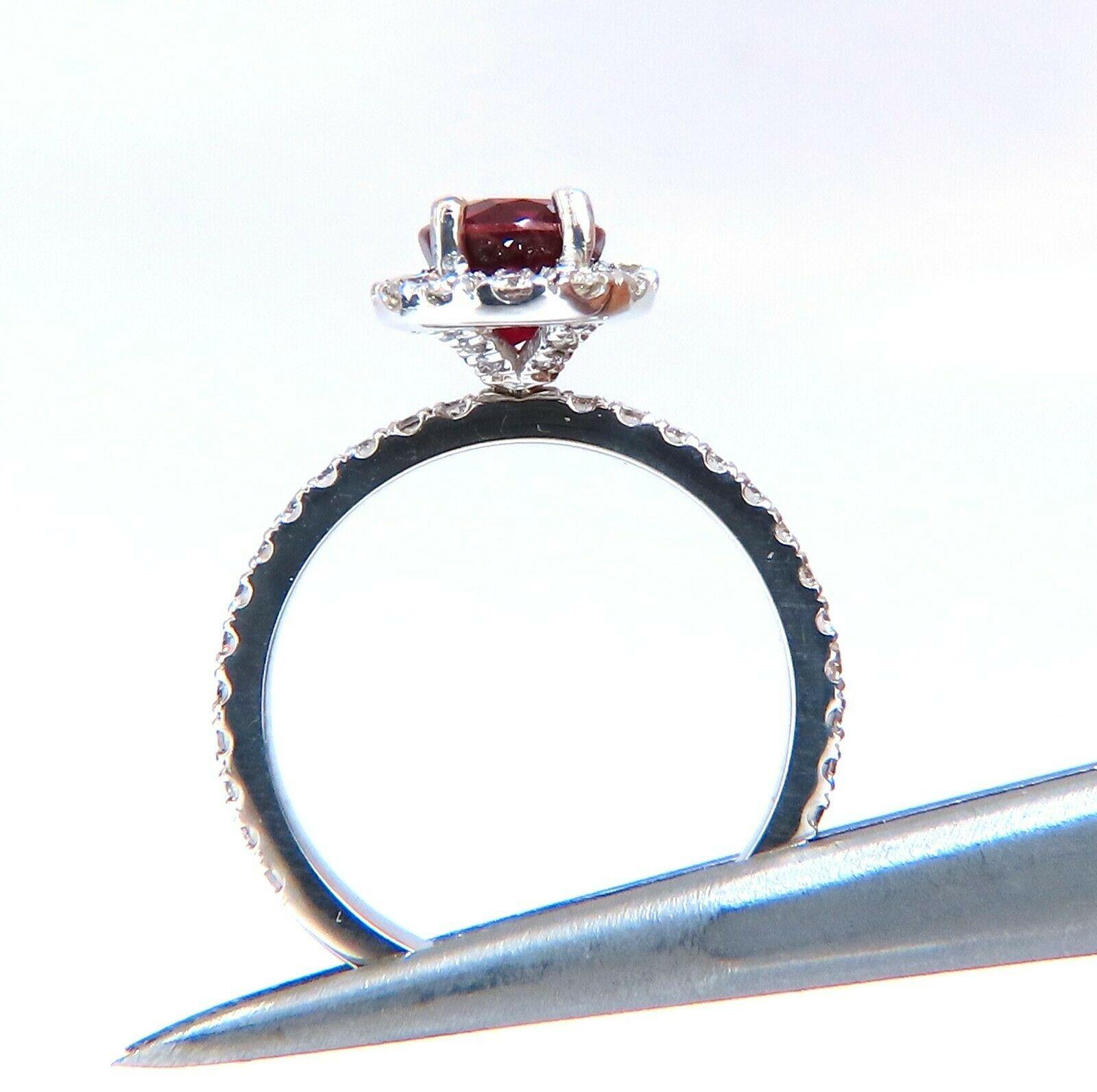 Women's or Men's GIA Certified Thailand Ruby 1.71ct Halo Diamond Ring 18kt Vivid Red Prime For Sale