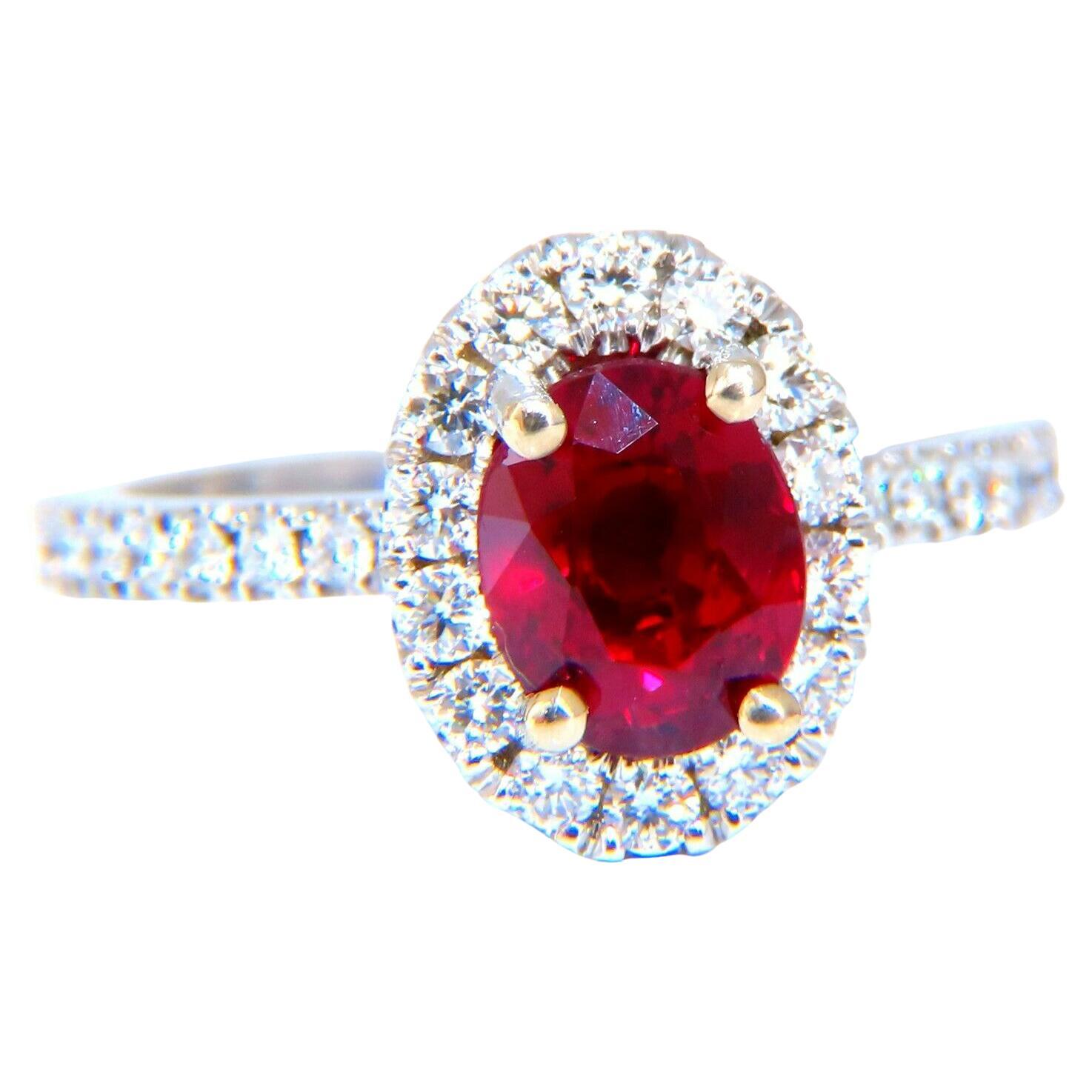 GIA Certified Thailand Ruby 1.71ct Halo Diamond Ring 18kt Vivid Red Prime For Sale