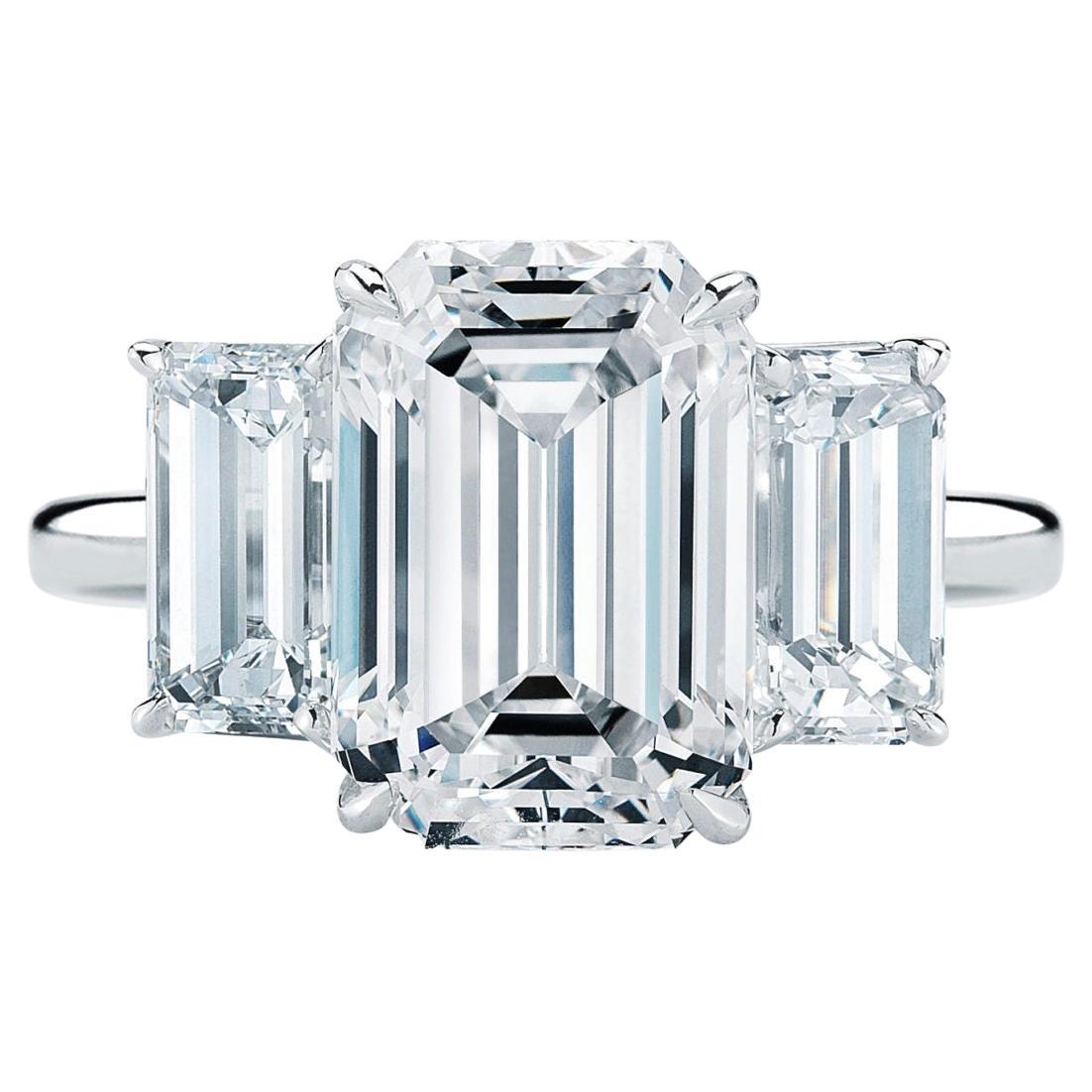 GIA Certified 5.60 Carat Emerald Cut Diamond Ring D VS1 For Sale at