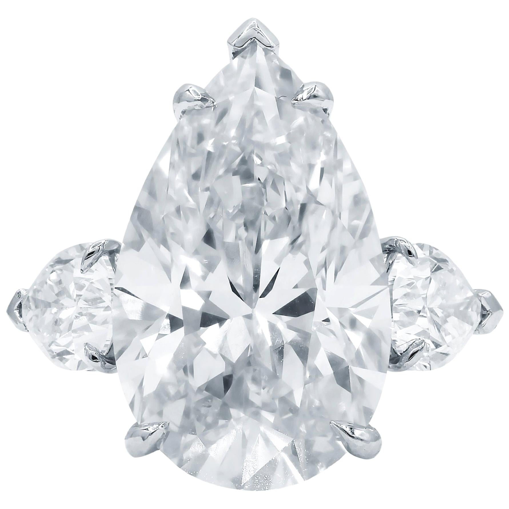 INTERNALLY FLAWLESS GIA Certified Three-Stone Pear Cut Diamond Ring
