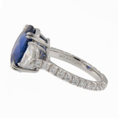 GIA Certified Three-Stone Blue Sapphire Diamond Platinum Ring