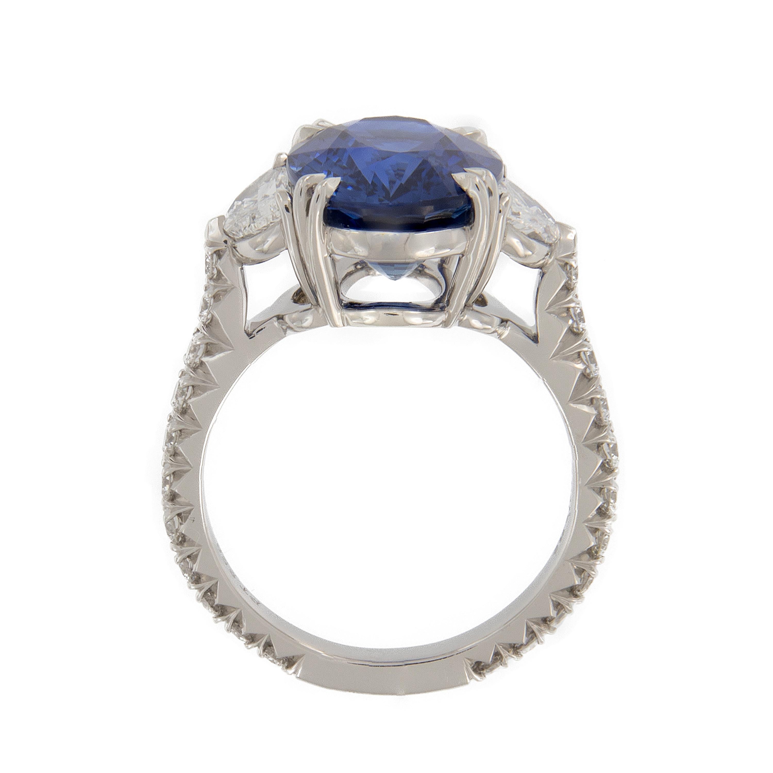 Oval Cut GIA Certified Three-Stone Blue Sapphire Diamond Platinum Ring