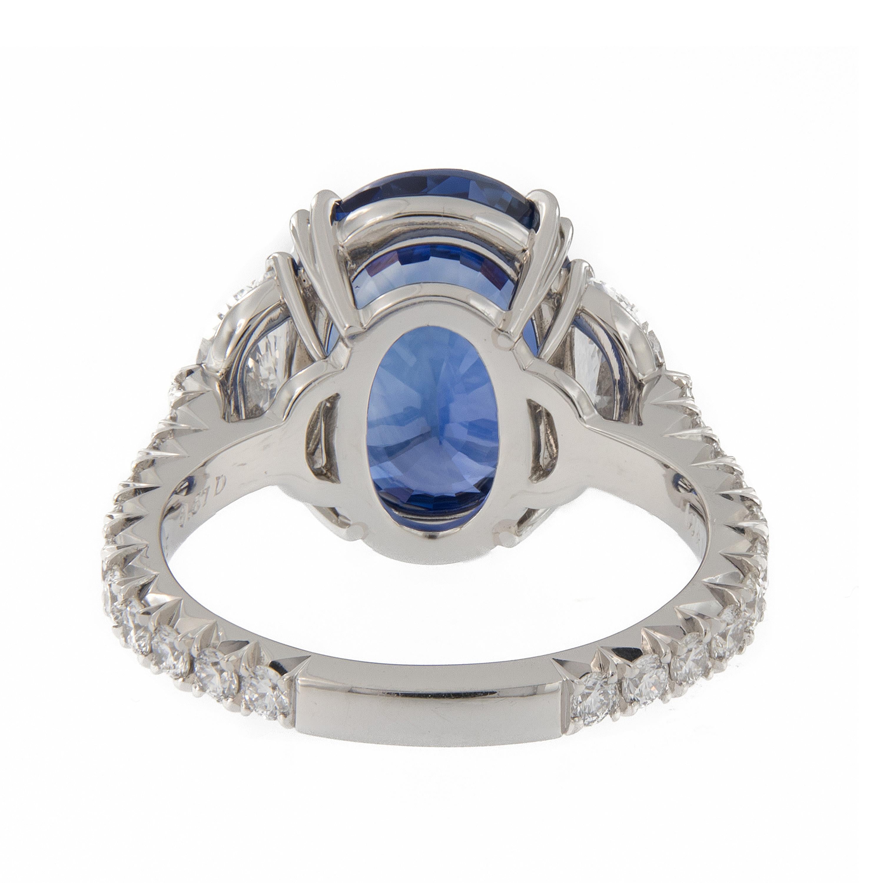 Women's GIA Certified Three-Stone Blue Sapphire Diamond Platinum Ring