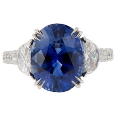 GIA Certified Three-Stone Blue Sapphire Diamond Platinum Ring