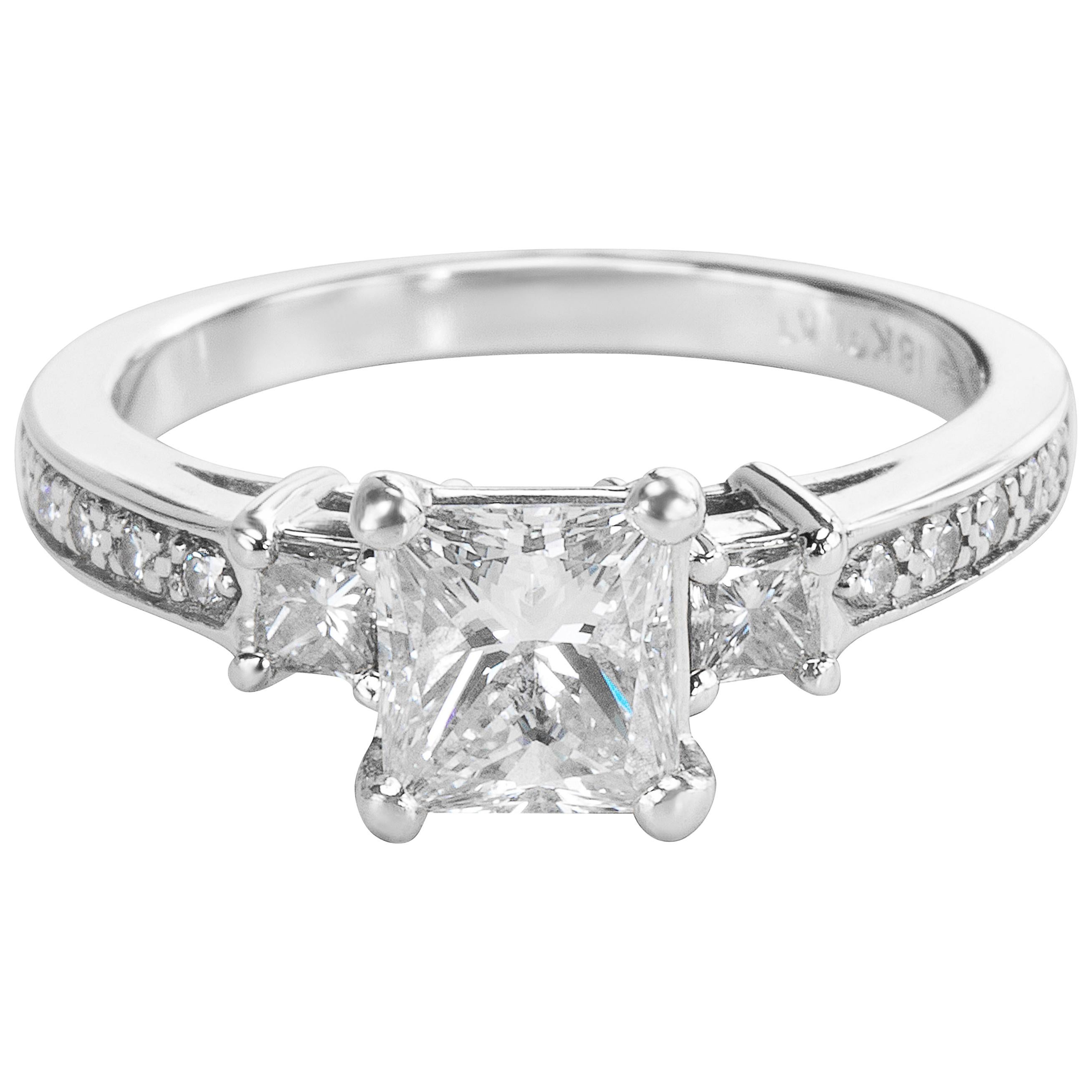 GIA Certified Three-Stone Diamond Ring in 18 Karat White Gold