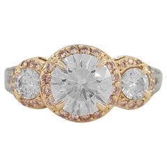 GIA Certified Three Stone Round Diamond 18 Carat Pink Diamond Ring