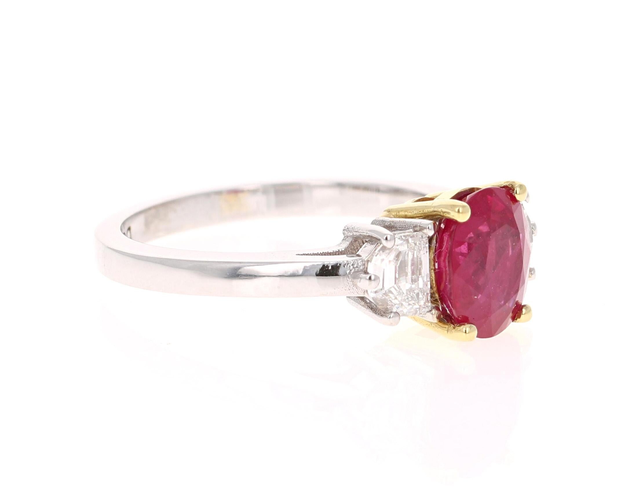 Contemporary GIA Certified Three-Stone Ruby Diamond 18 Karat White Gold Ring