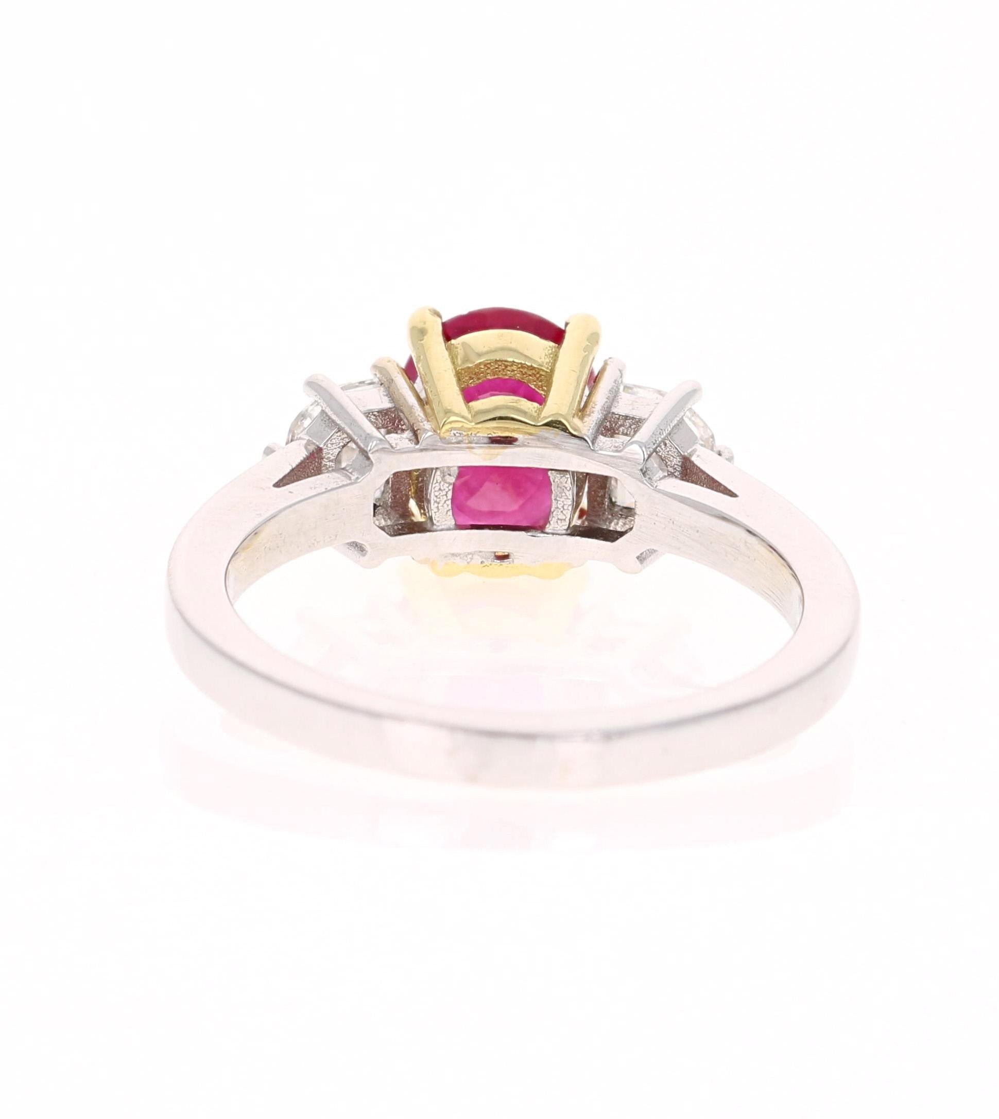 Oval Cut GIA Certified Three-Stone Ruby Diamond 18 Karat White Gold Ring