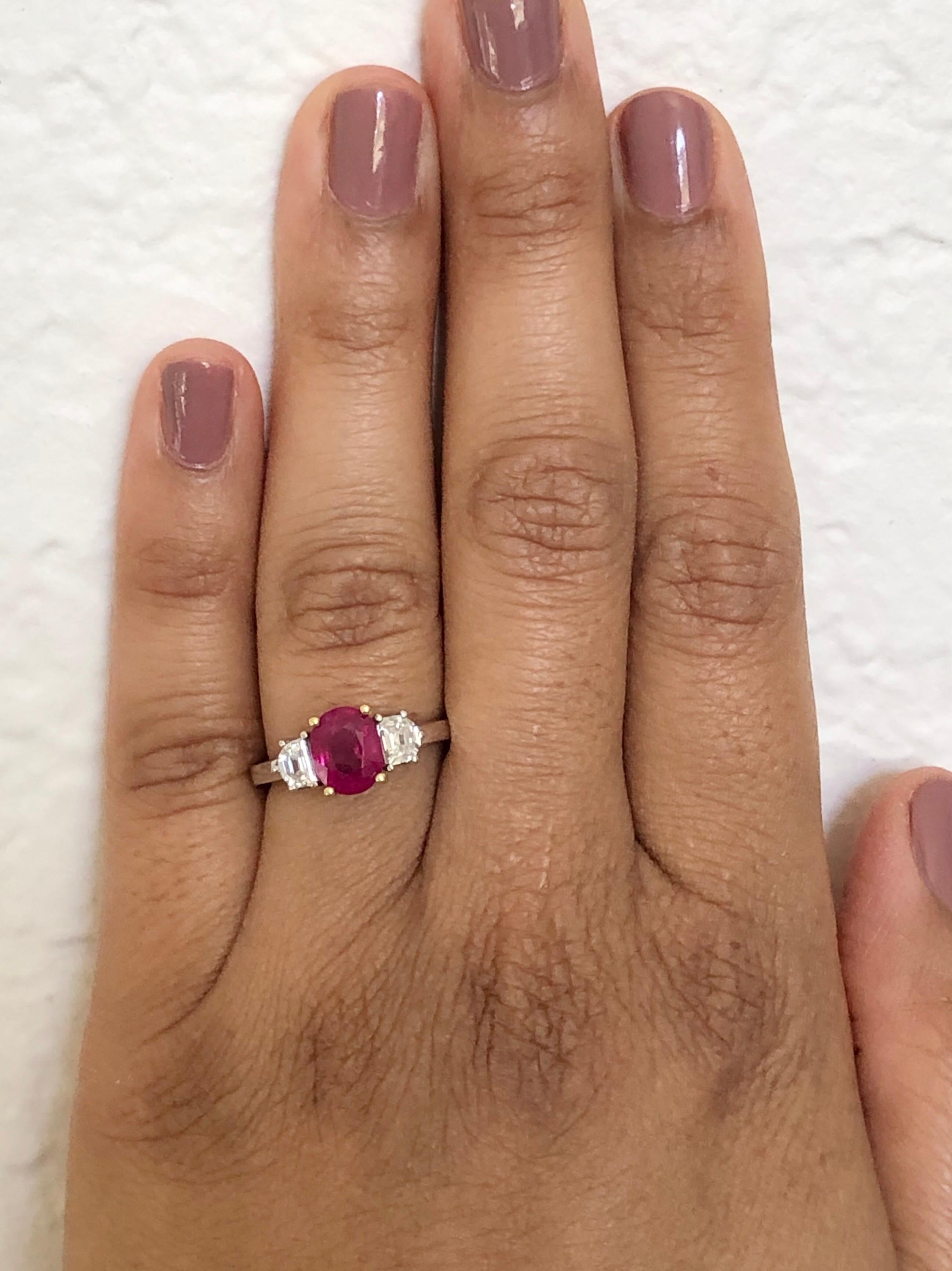 Women's GIA Certified Three-Stone Ruby Diamond 18 Karat White Gold Ring
