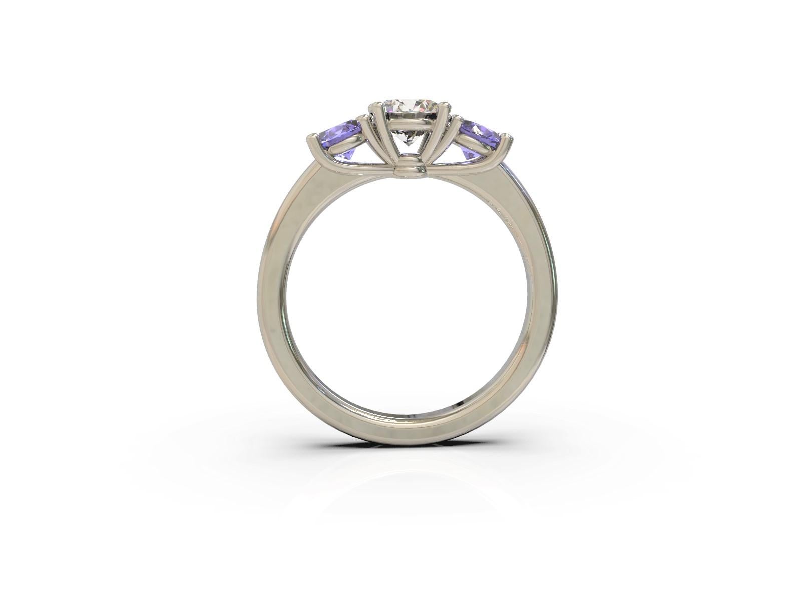 GIA Certified Three Stones Diamond and Sapphires Engagement Ring 18 Carat Gold In New Condition In South Perth, AU
