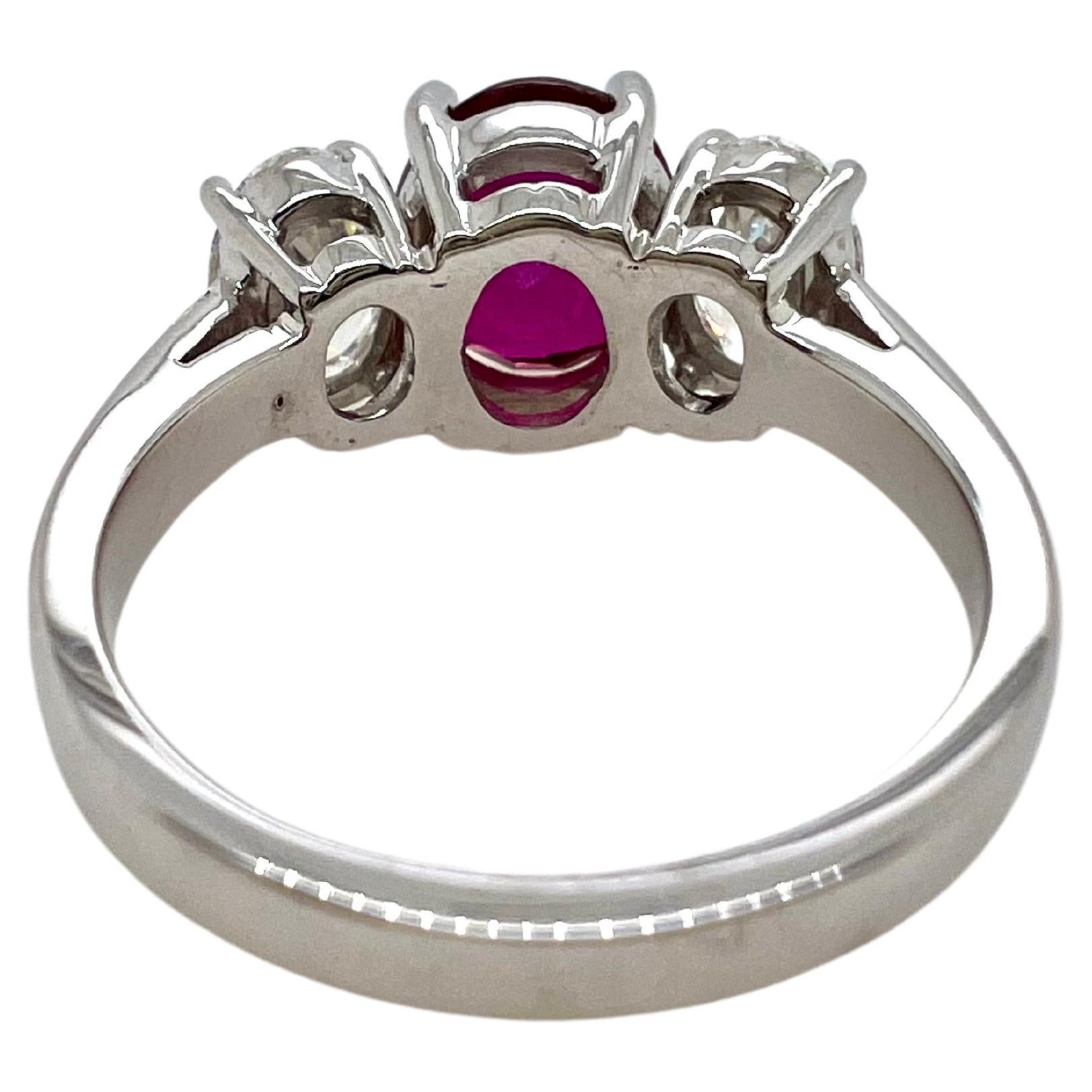 Contemporary GIA Certified Three Stones Unheated Ruby with Diamonds Ring For Sale