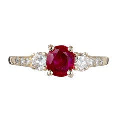 GIA Certified Tiffany & Co Ruby Diamond Gold Three-Stone Engagement Ring