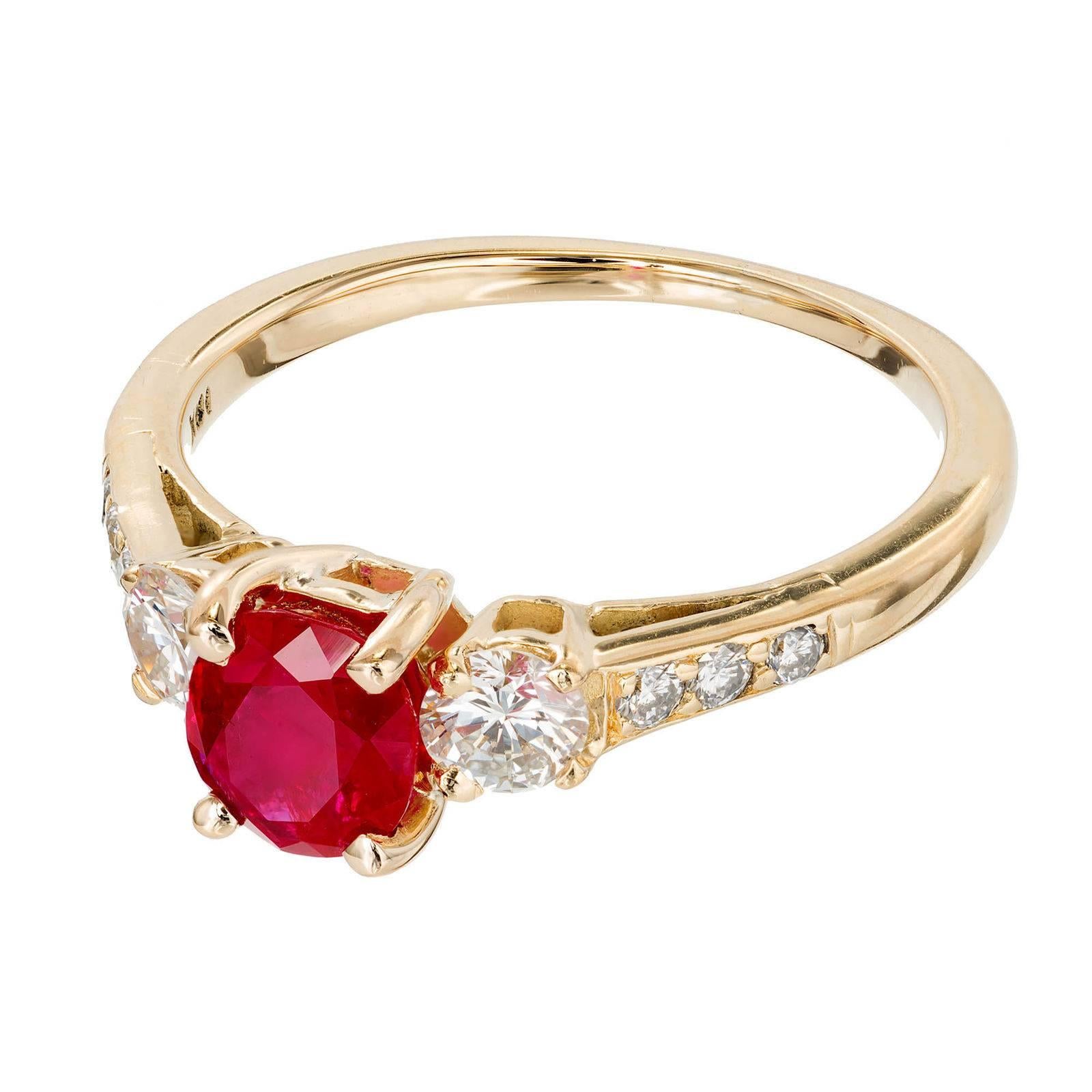 Oval Cut GIA Certified Tiffany & Co Ruby Diamond Gold Three-Stone Engagement Ring