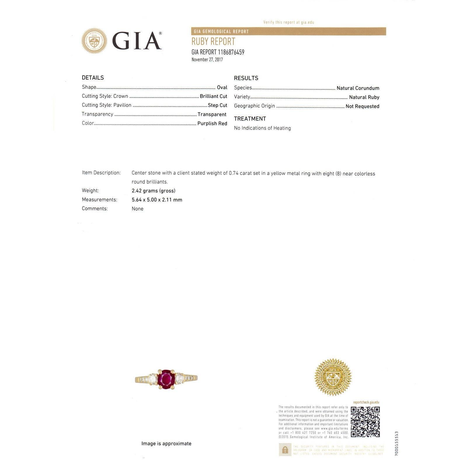 GIA Certified Tiffany & Co Ruby Diamond Gold Three-Stone Engagement Ring 2